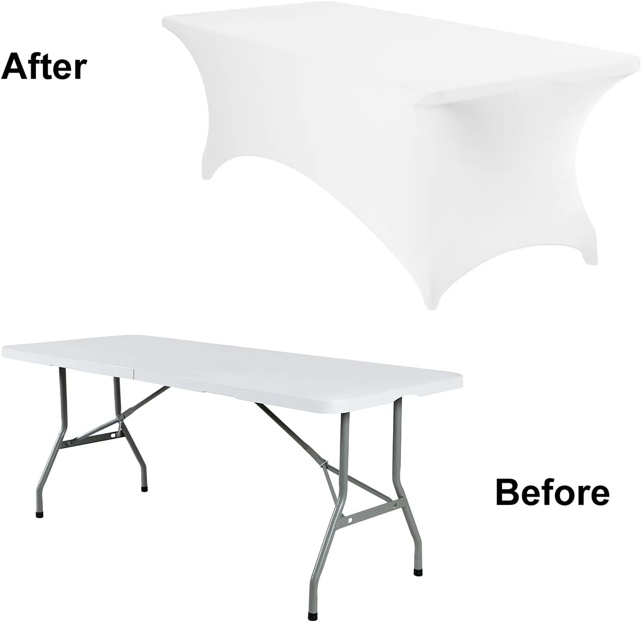 Spandex 8ft Waterproof Table Cover for Party,Wedding, Banquet, and Events(White)