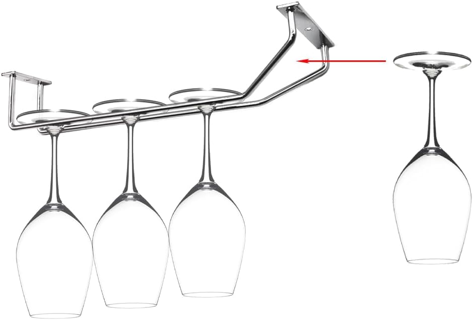 10.8 Inch Wine Glass Rack, Under Cabinet Wine Glass Holder, Wine Glass Hangers Under Shelf, Chrome Finish Stemware Rack, Hanging Stemware Holder for Cabinet Kitchen Bar, Set of 4