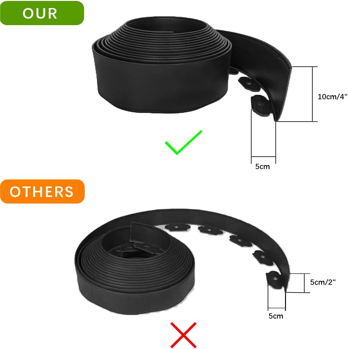 49FT Landscape Edging, 4 in Tall Garden Edging Borders with 75 Spikes,Flexible No Dig Lawn Edging Plastic Borders for Garden, Flower Beds, Pavement-Black