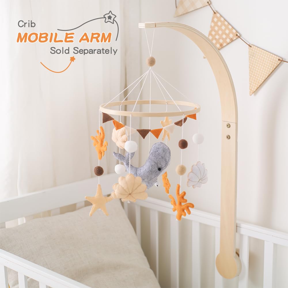Baby Mobile for Crib - Ocean Animal Baby Mobiles - Baby Nursery Mobiles with Handmade Soft Felt Whale - Woodland Nursery Decor Toys for Ceiling Hanging | Perfect Baby Shower Gift for Baby Boys Girls