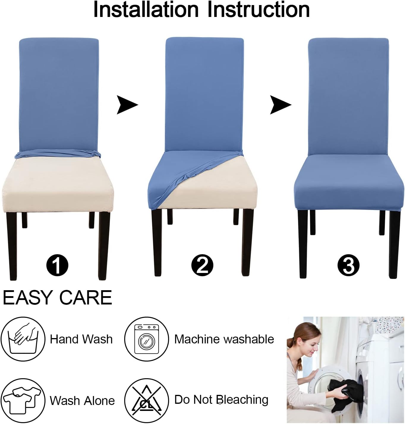 JQinHome 4 Pcs Dining Chair Slipcover, High Stretch Removable Washable Chair Seat Protector Cover for Home Party Hotel Wedding Ceremony
