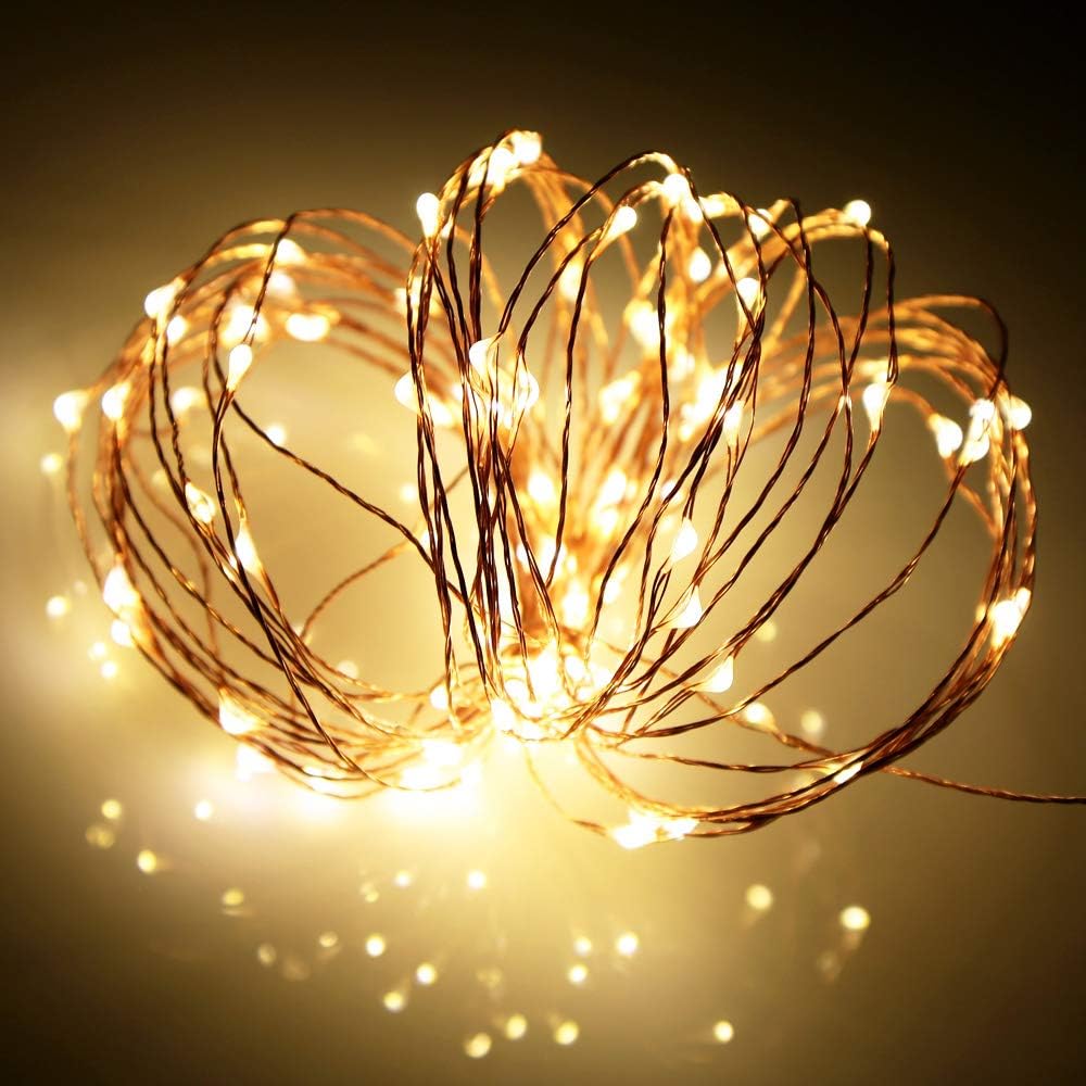 Led Fairy Lights Battery Operated, 2 Packs Mini Battery Powered Copper Wire Starry Fairy Lights for Bedroom, Christmas, Parties, Wedding, Centerpiece, Decoration (5m/16ft Warm White)