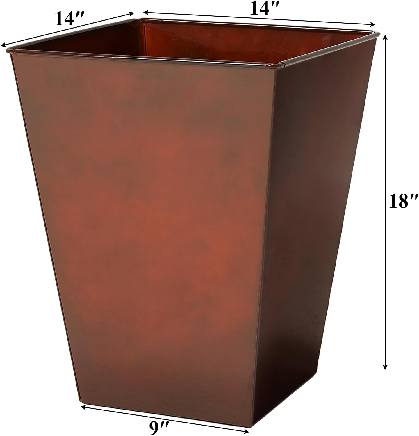 Worth Garden Large Metal Glazed Floor Planter Set of 2-14" Dia x 18" H - Luxurious Glossy Finish Red Tall Square Tapered Steel Plant Pots, Decor Flower Pot Indoor & Outdoor, Drainage Hole