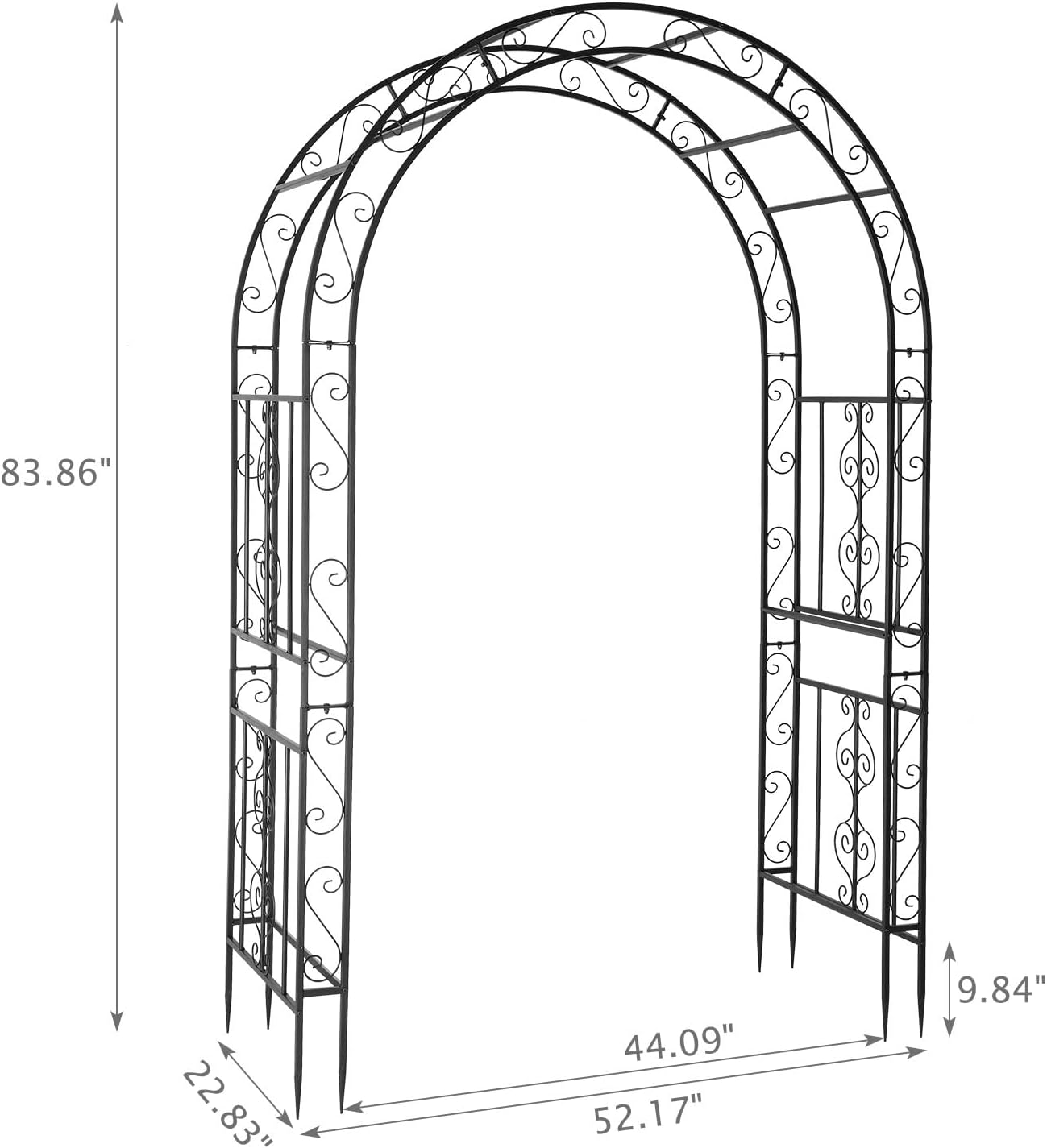 VINGLI Garden Arbor, Arch Archway for Wedding Ceremony Party, Steel Garden Trellis for Plant Climbing, Christmas Garden Decorations Pergola for Garden, Backyard, Lawn (Black, 52.2x22.8x83.9in)