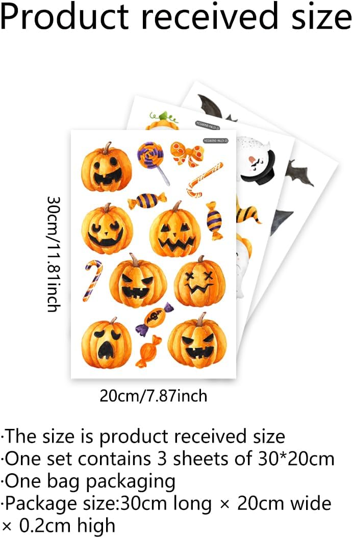 clothmile 3 Sheets Glow in The Dark Halloween Window Clings Luminous Halloween Window Stickers Removable Pumpkin Ghost Bat Wall Decor Glowing Window Clings for Scary Halloween Theme Party Decorations