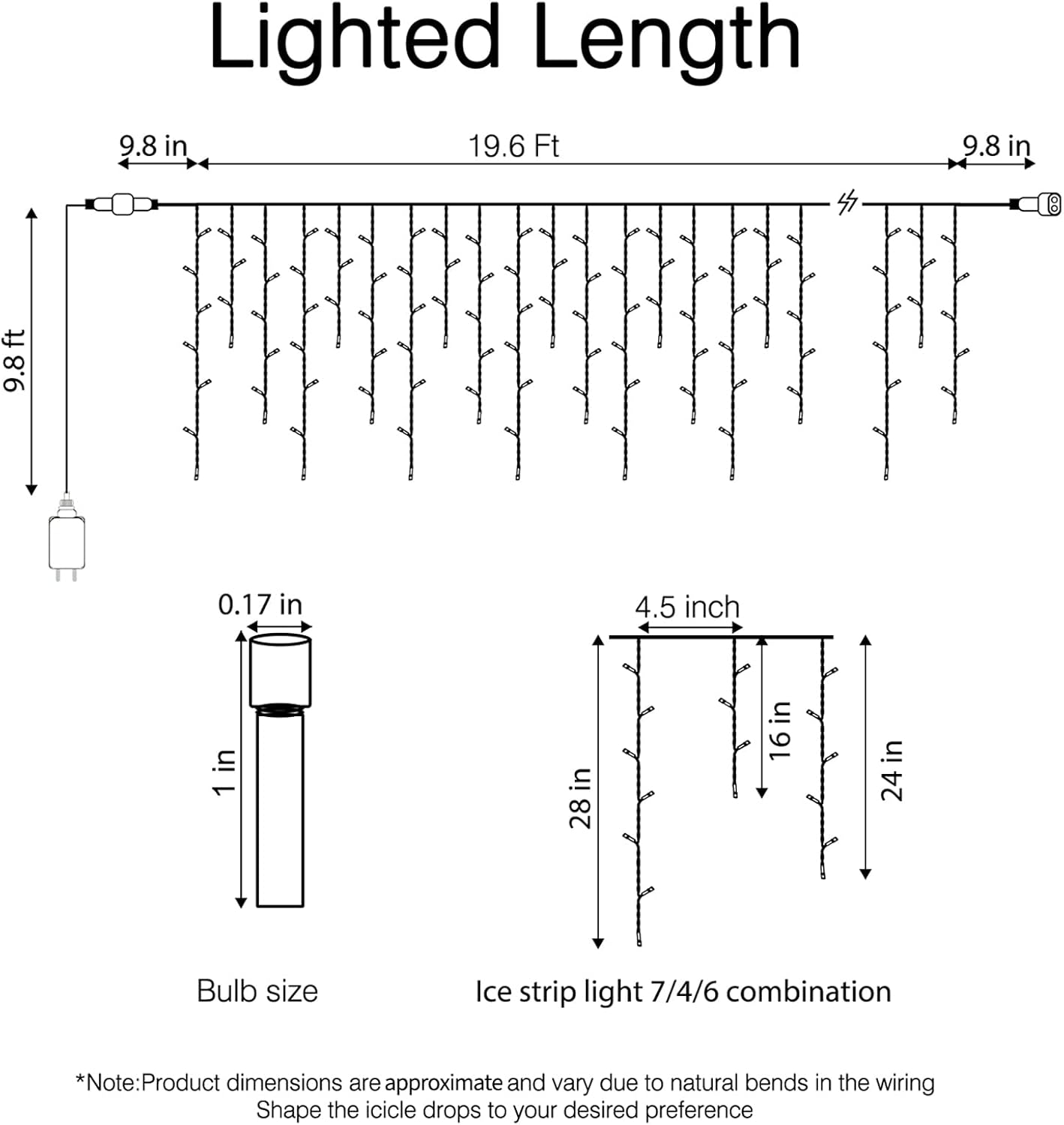 Led Icicle Christmas Lights Outdoor, 19.6 Feet 54 Drops with 306 Led, 8 Modes Timing Connectable Twinkle Decor Fairy String Lights for Patio Indoor Outside Hanging Icicle Lights, Pure White