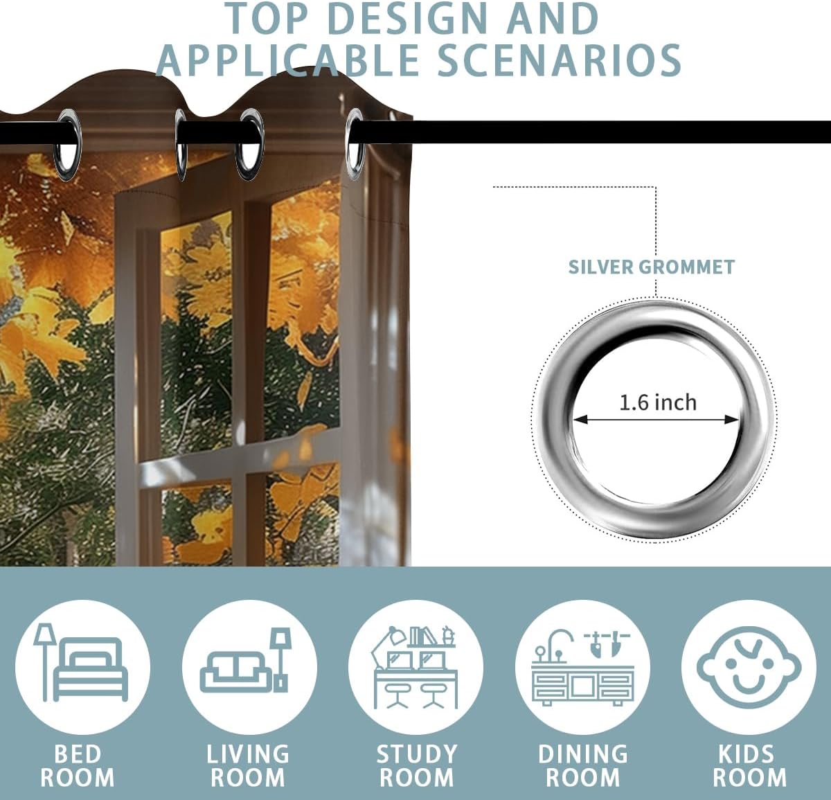 Landscape Blackout Curtains for Girls Boys Teens Home Decor, Nature 3D Autumn Fall Forest Maples Grommet Thermal Insulated Drapes Darkening Window Curtain for Bedroom Living Room, 42 x 45 Inch