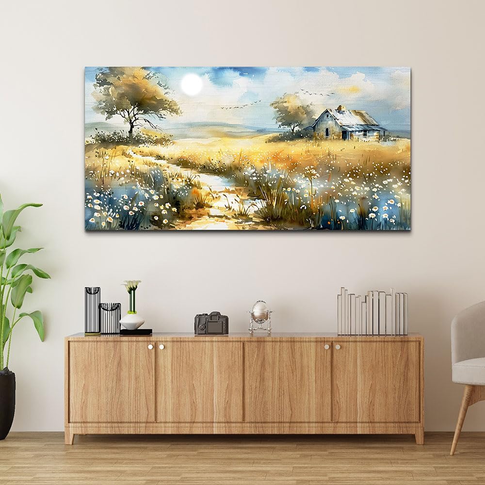 KELIYUAN Vintage Wildflower Field Landscape Painting Wall Art For Dining Room Kitchen Art Print Country Field Mural Wall Decoration For Farmhouse And Living Room Bedroom Home Decoration 20x40 In