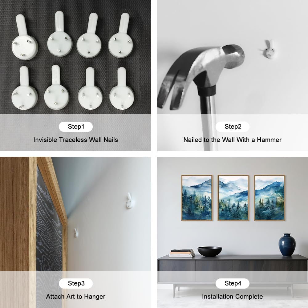 Celestdeco Blue Ridge Mountains Forest Framed Canvas Wall Art Set, Natural Landscape Wall Decor, Green Pine Trees Wall Painting, Woodland Artworks for Living Room, Bedroom, Dining Room - 16"x24"x3