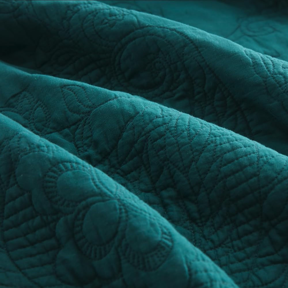 Cotton Bedspread Quilt Sets, Real Patchwork Bedding Sets with Luxury Floral Paisley Pattern, 3 Pieces Reversible Soft Lightweight Coverlet for All Season, Turquoise, Queen Size