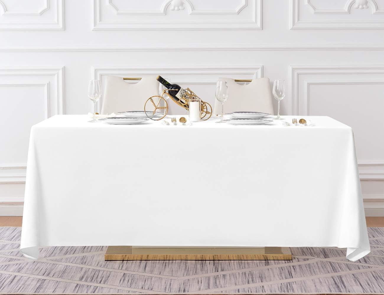 Surmente White Rectangle Tablecloth 90 x 156-inch Rectangular Polyester Table Cloth for Weddings, Banquets, or Restaurants
