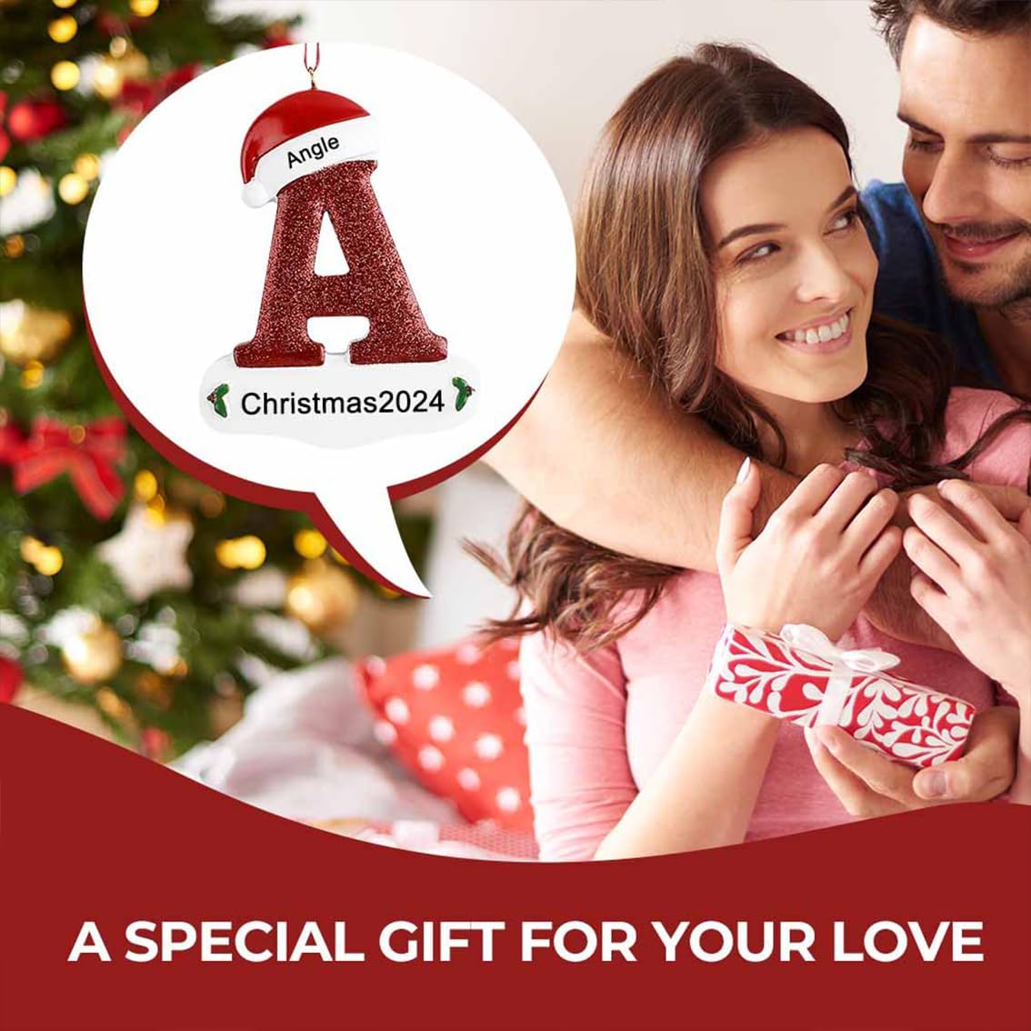 Personalized Christmas Ornaments - Custom Picture & Text Ornaments for Christmas 2024, Baby's 1st Christmas Ornament with Picture for Xmas Tree Custom Gifts for Family, Mom, Dad, Friend (A-Z)