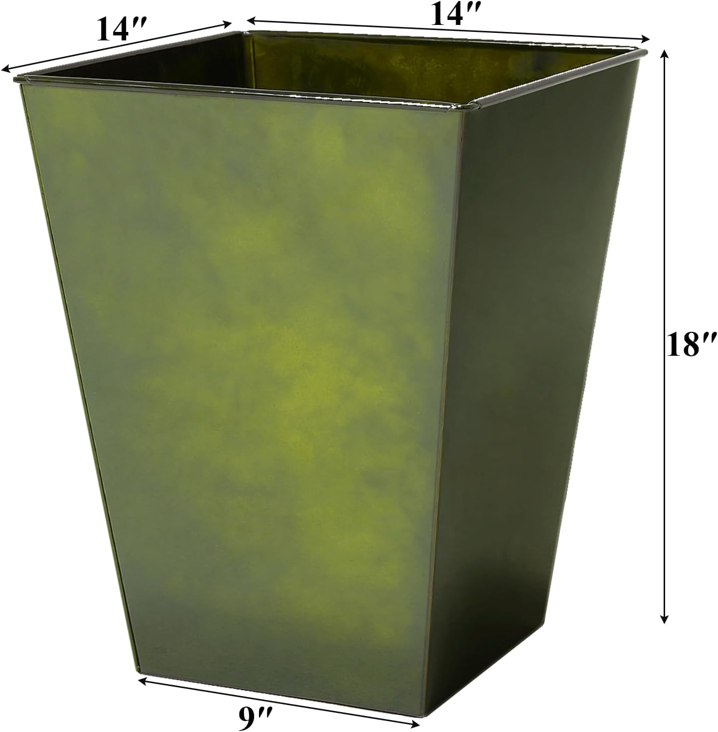 Worth Garden Large Metal Glazed Floor Planter Set of 2-14" Dia x 18" H - Luxurious Glossy Finish Green Tall Square Tapered Steel Plant Pots, Decor Flower Pot Indoor & Outdoor, Drainage Hole