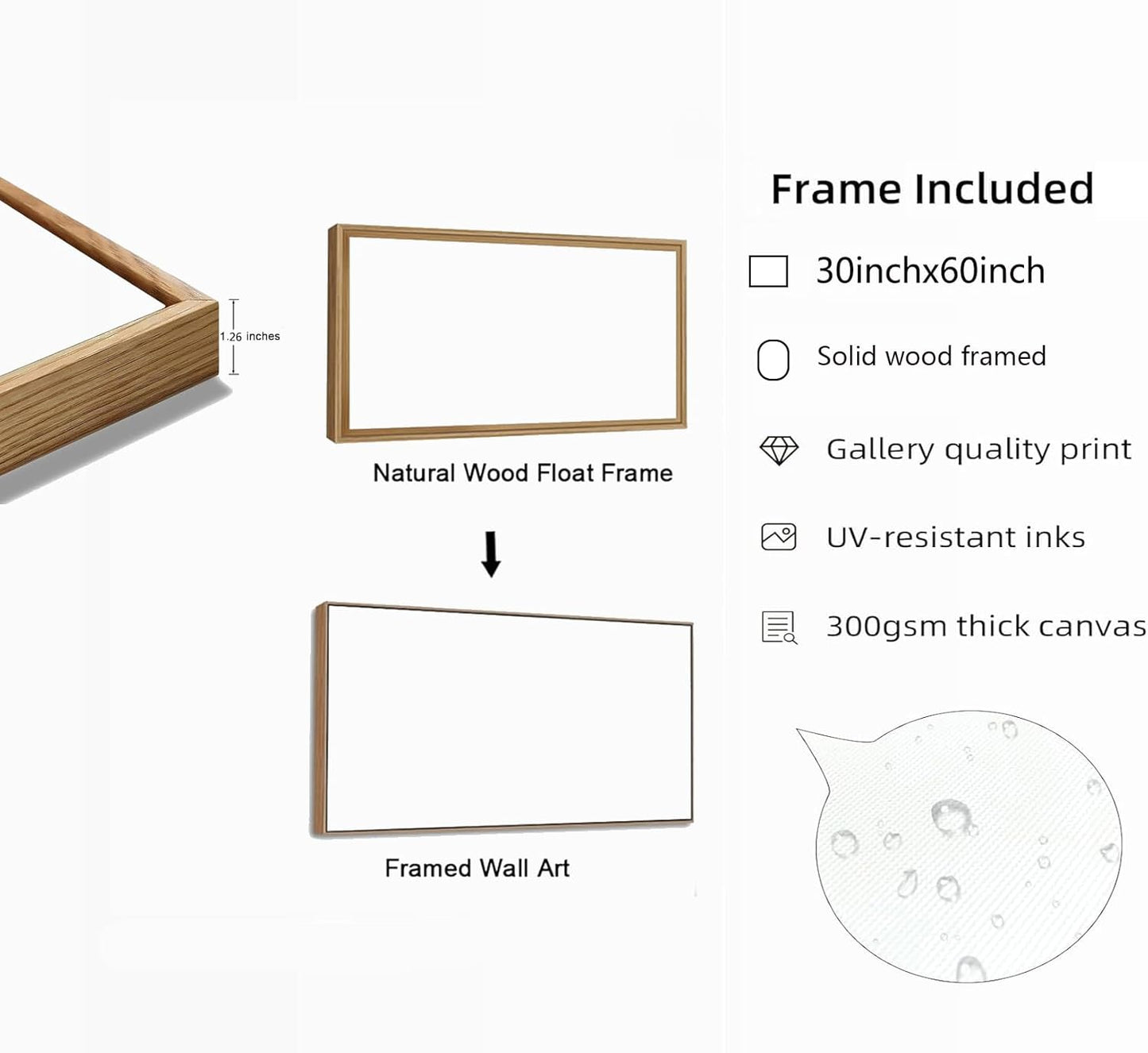 HUADAOART Wall Art Modern Zen Light Luxury Abstract Ink Landscape Background Wall Decor Canvas Print Artwork Home Decor for Living Room Bedroom 30x60 Inches(Framed)