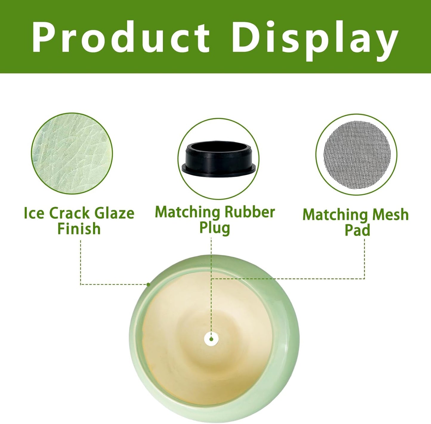 Ceramic Bonsai Pots - Large Succulent Planter 13 Inch Plant Pot Indoor Succulent Pot with Drainage Hole Outdoor Planter Bonsai Tree Pot for House Home Garden Office Decor Green