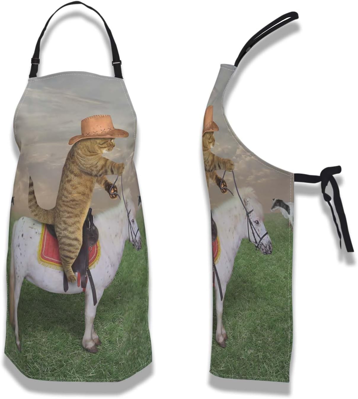 Kitchen Aprons for Women the Cat Cowboy on a Horse Mans Cooking Apron for Cooking Restaurant BBQ Painting Crafting Gardening 27” (W) x 31” (H), Waterproof Aprons
