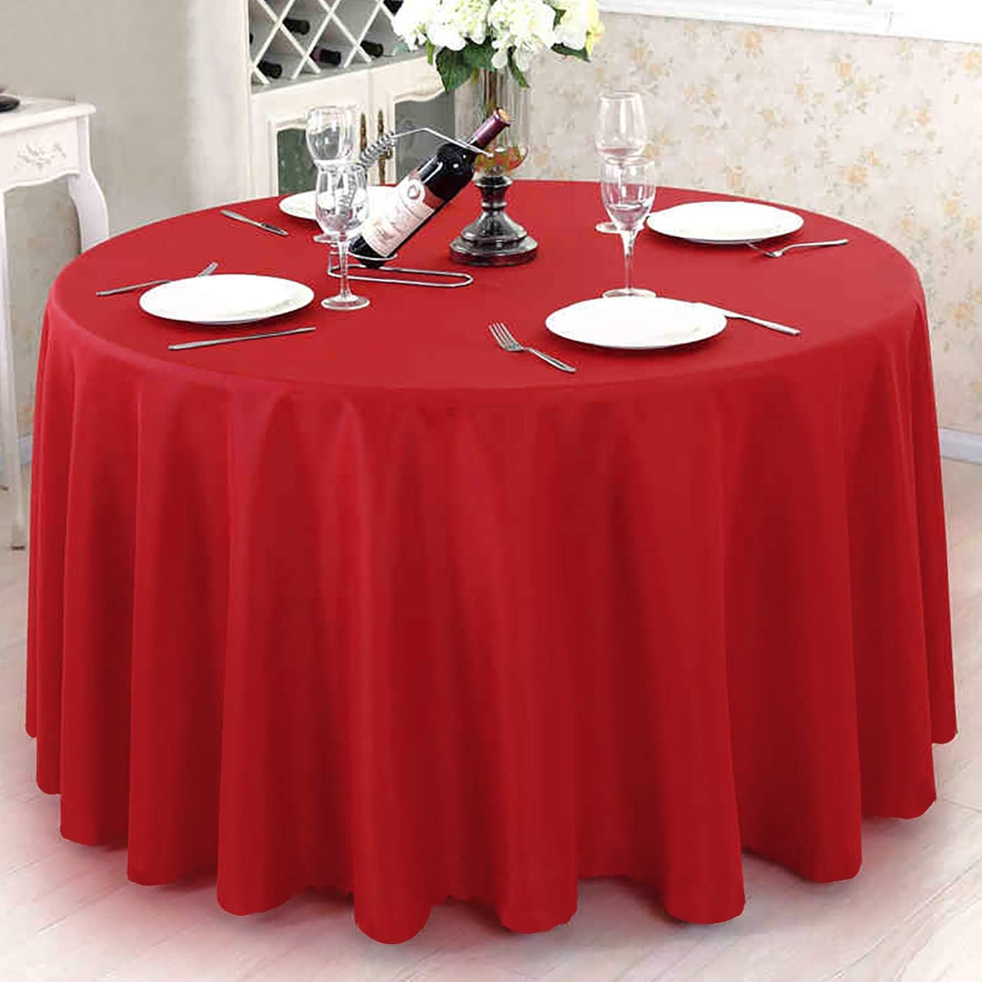 Surmente Red Tablecloth for Round Tables, 120-inch Round Table Cloths for Weddings, Banquets, or Restaurants