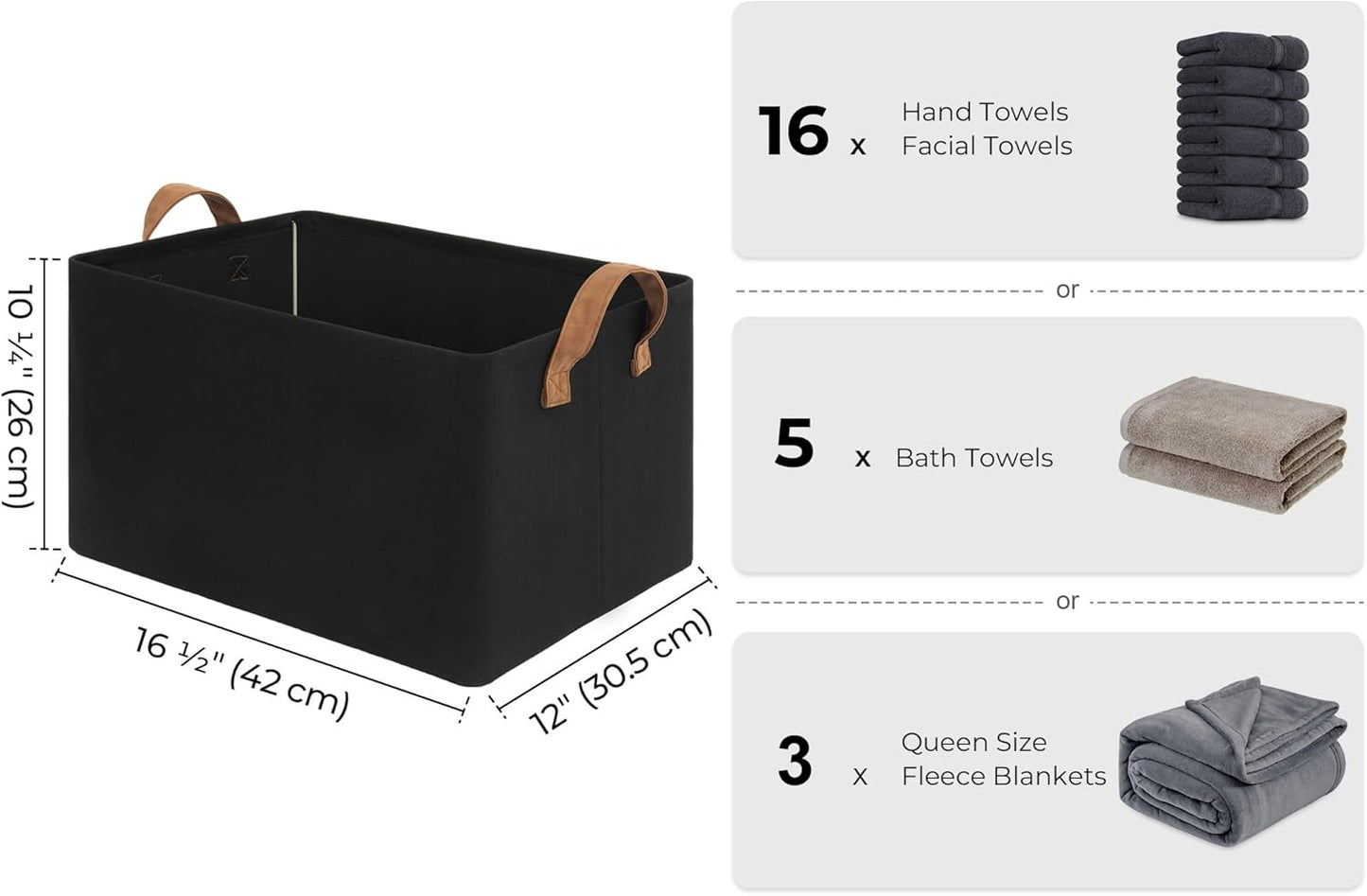 StorageWorks Storage Bins, Fabric Storage Bins for Shelves, Large Storage Baskets with Metal Frame, Closet Baskets and Bins with Handles, Black, 2-Pack