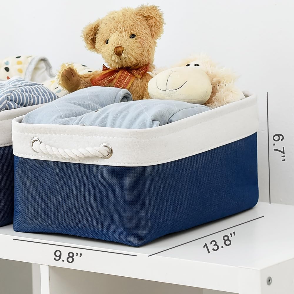 TheWarmHome Storage Bins for Shelves - 1 Pack 13.8x9.7x6.7 inch Collapsible Storage Basket for Organizing, Dog Toy Bin for Closet Organizer laundry Cloth Nursery (White & Jean Blue)