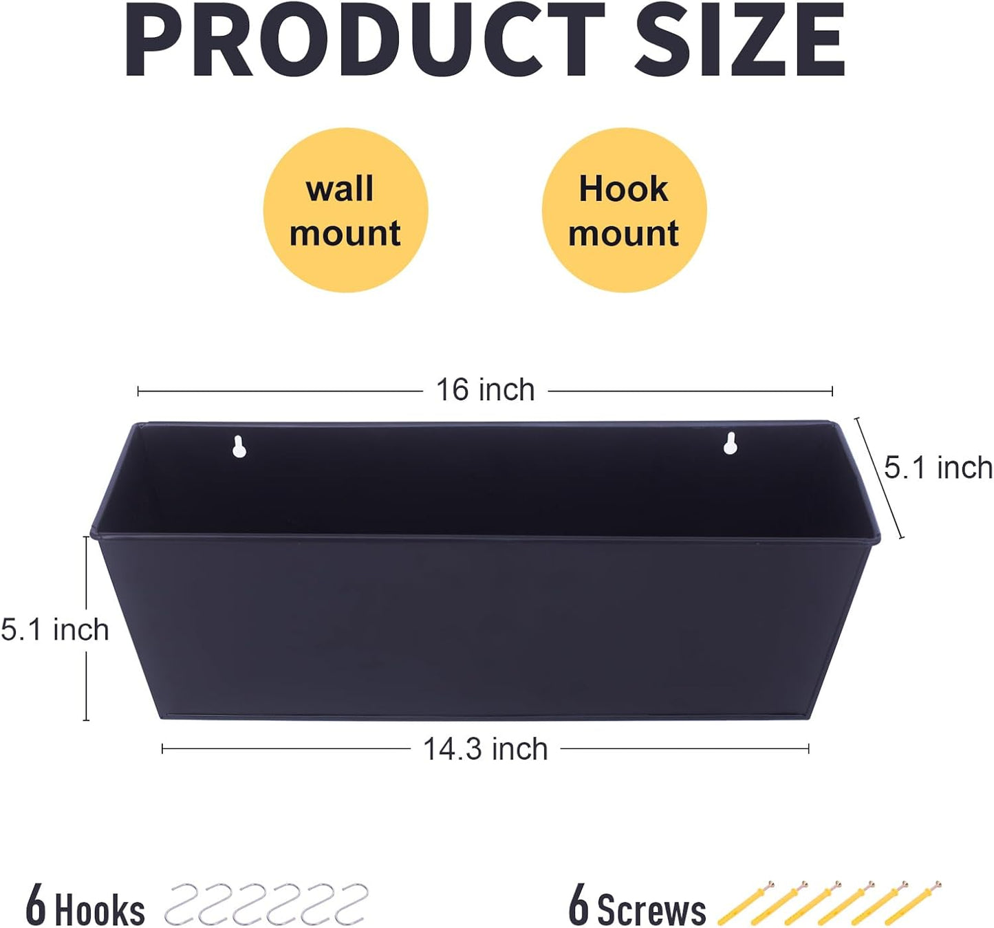 Wall Hanging Planters for Outdoor Plants 16 Inch Large Metal Fence Pots with Hooks for Outside Garden Balcony Plants 3PCS(Black)