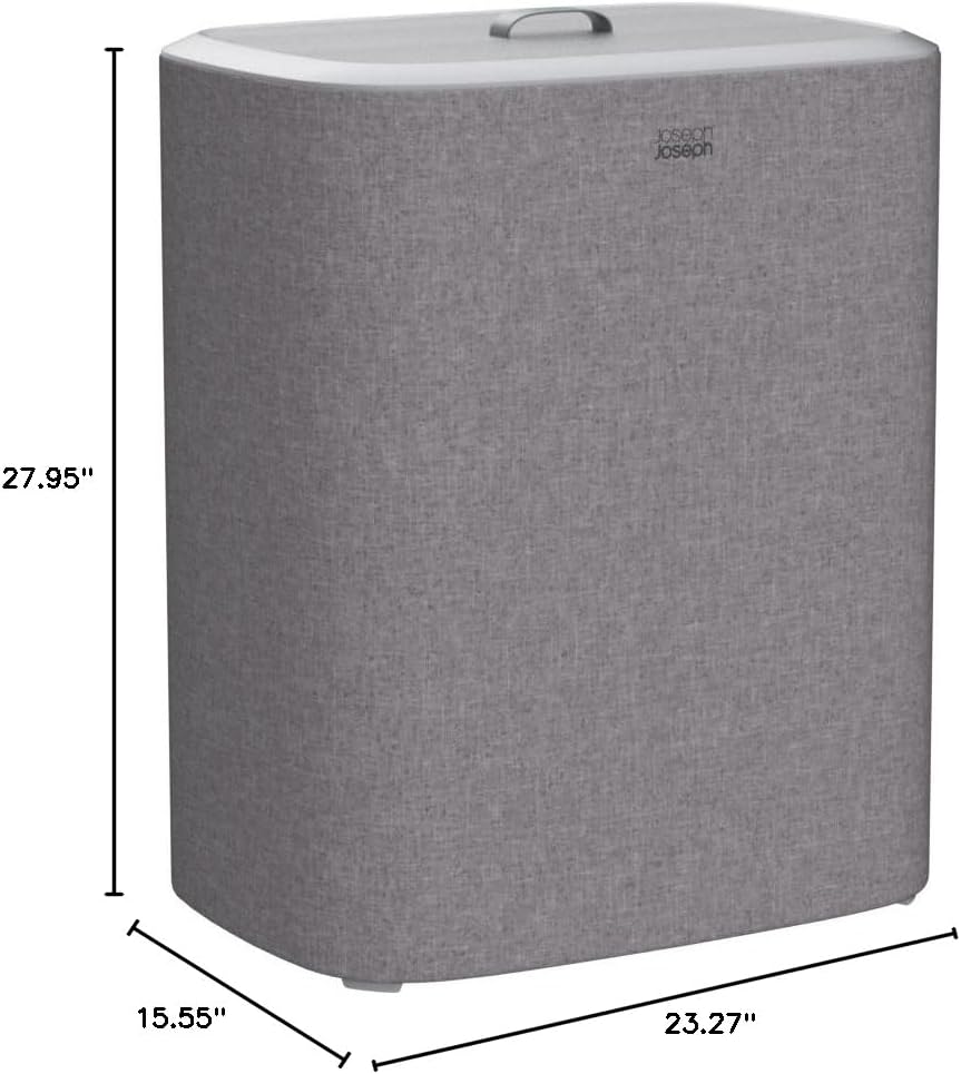 Joseph Joseph Tota Trio 90 liter/23.8 gallon Laundry Hamper Separation Basket with lid, 3 Removable Washing Bags with Handles- Gray