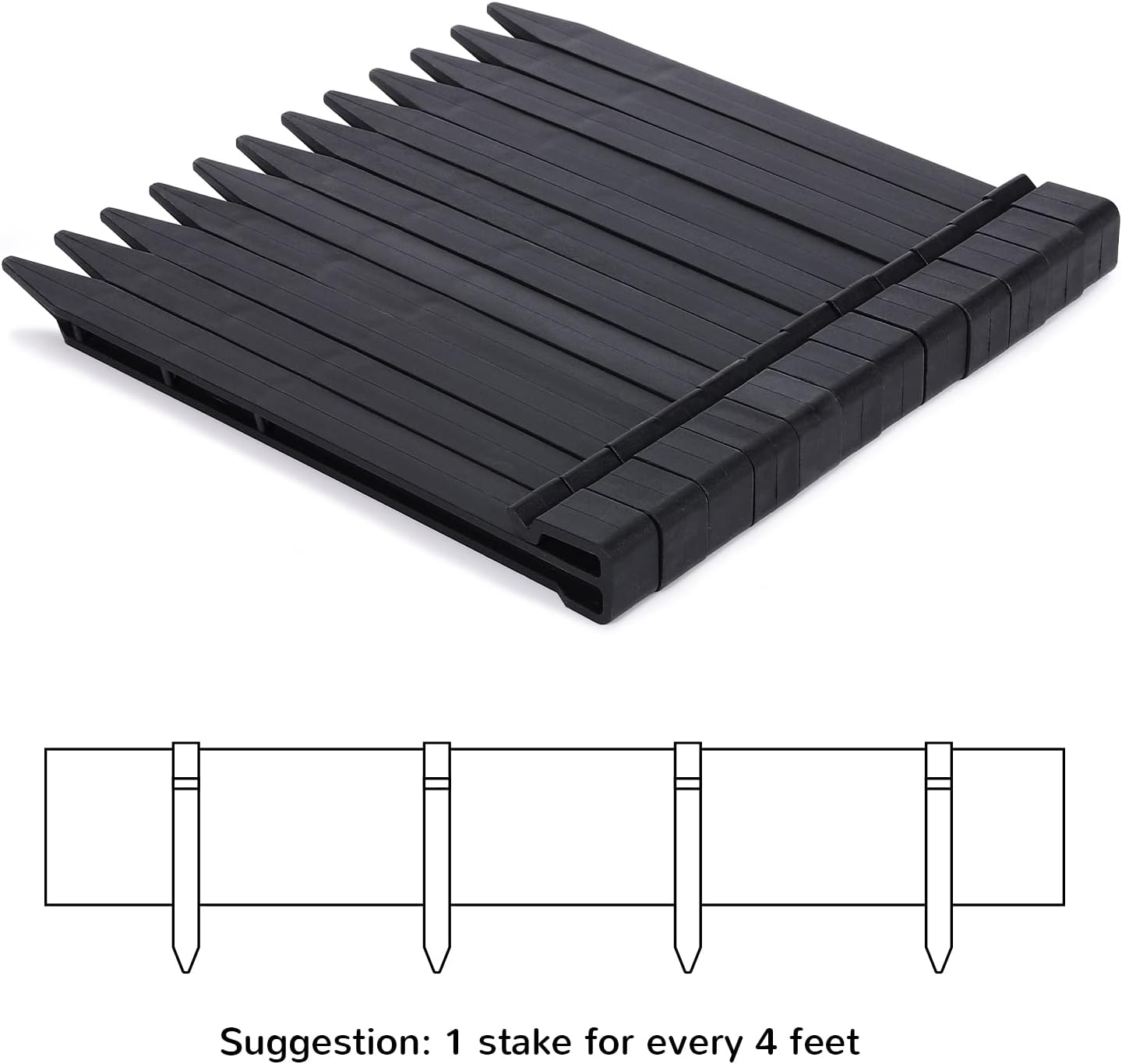 Black Plastic Garden Landscape Edging, 5” Tall Border Coil, Flexible and Strengthened with Anti-UV Treatment (20ft with 6pcs Stakes)