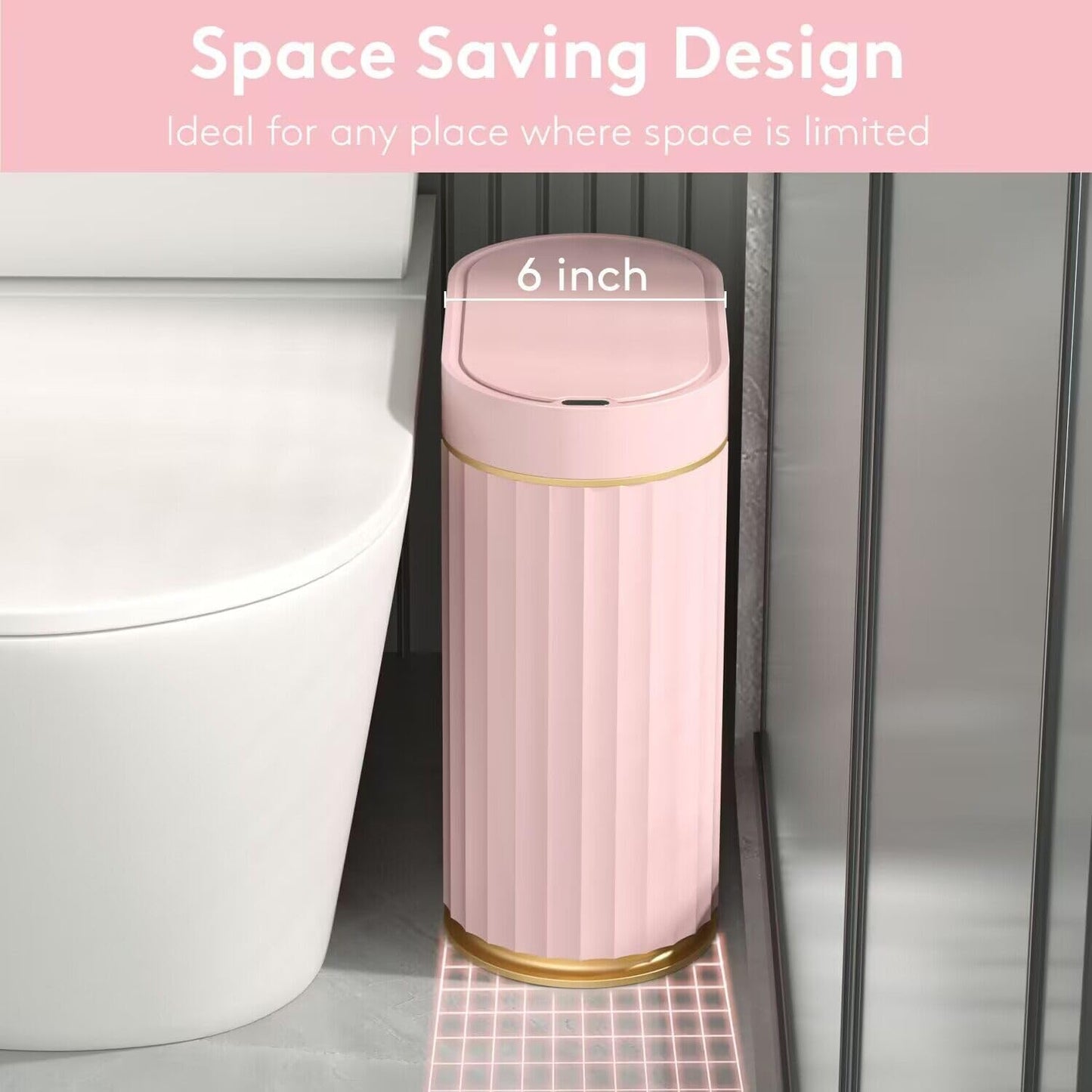 ELPHECO Sensor Trash Can 2 Gallon Waterproof Motion Sensor Trash Can, Automatic Bathroom Trash Bin, Slim Garbage Can for Dorm Room(Pink, 2 Gallon)