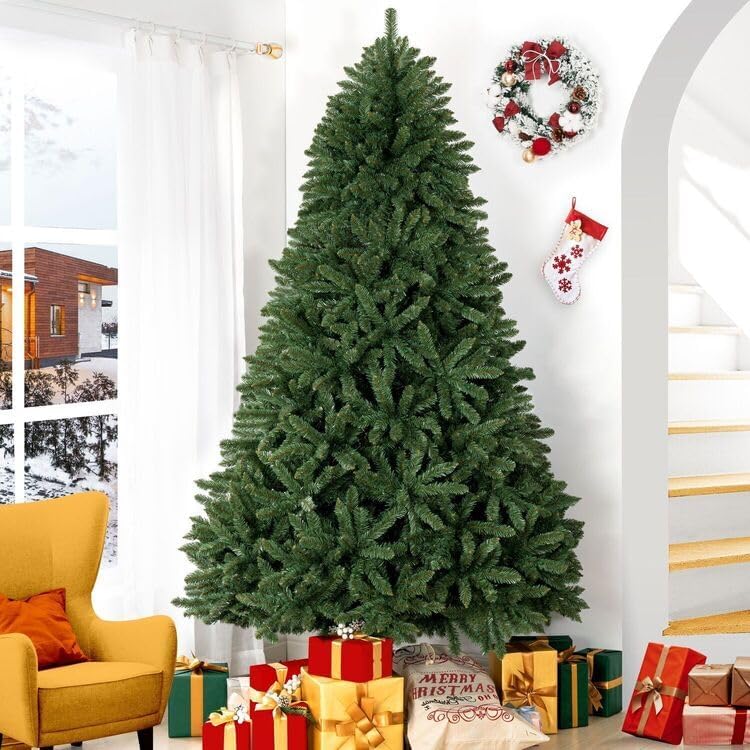 Naomi Home 7.5ft Christmas Tree with Lights Realistic Spruce Christmas Tree Prelit with Foot Pedal 1717 Branch Tips 550 Warm Lights and Metal Stand Aritificial Tree +ürbol De Navidad