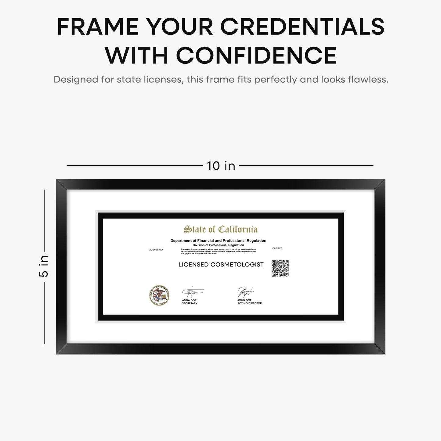 Homeforia 5x10 Business License Frame Black, High End Metal 5 x 10 Document Certificate Frame with Mat 4x9, 5 by 10 Professional License Frames for Wall or Tabletop, Tempered Glass, Wall Kit, Set of 1