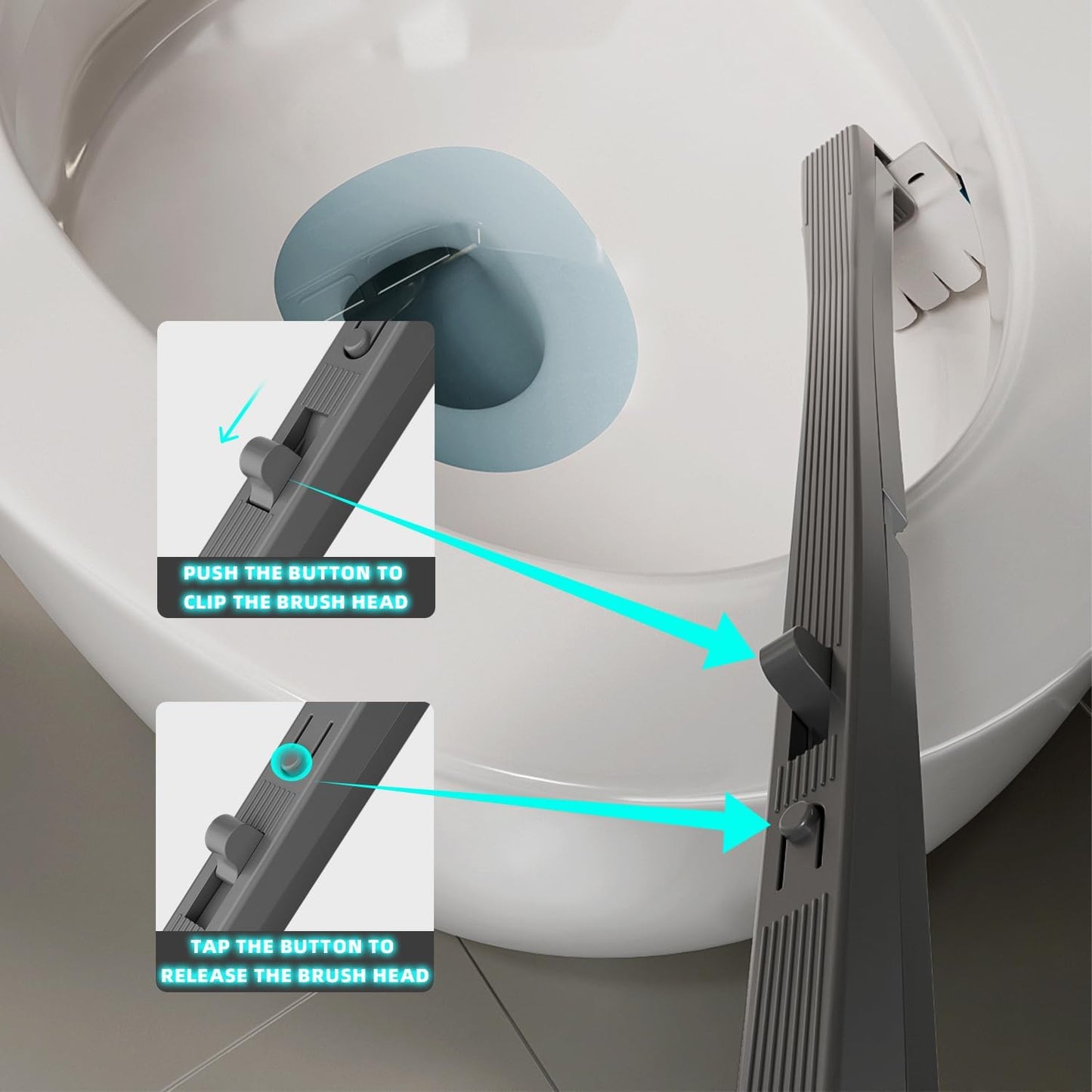 Disposable Toilet Brush with Replaceable Heads, Wall-Mounted Holder, Hygienic Bathroom Cleaning Tool (Dark Grey Toilet Brush + 8 Refills)