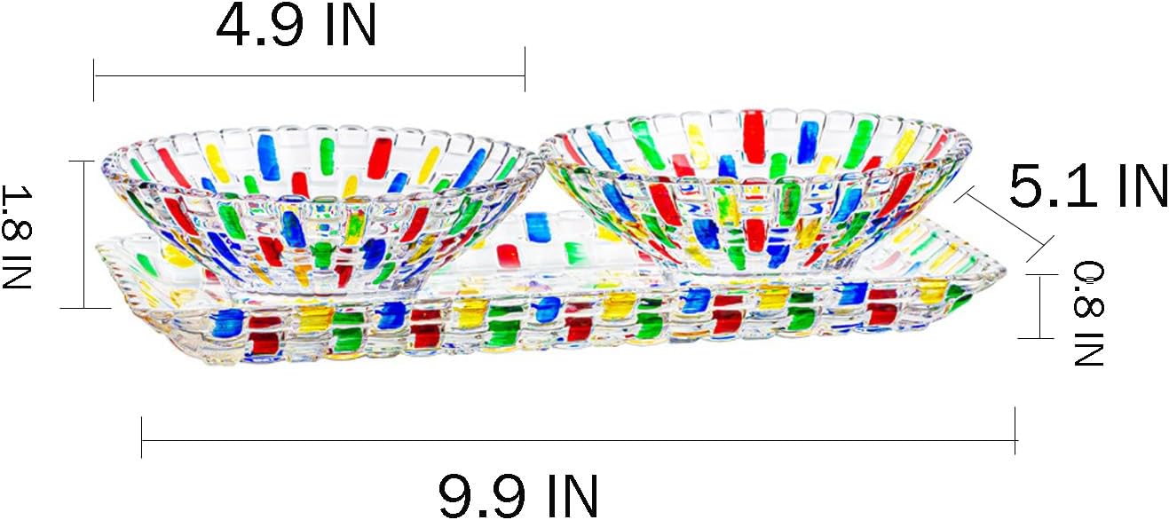Colorful Woven Glass Decorative Crystal Bowls Sets, Hand Painted Glass Bowls and Tray Sets for Home Decor, Centerpiece for Snack, Dessert