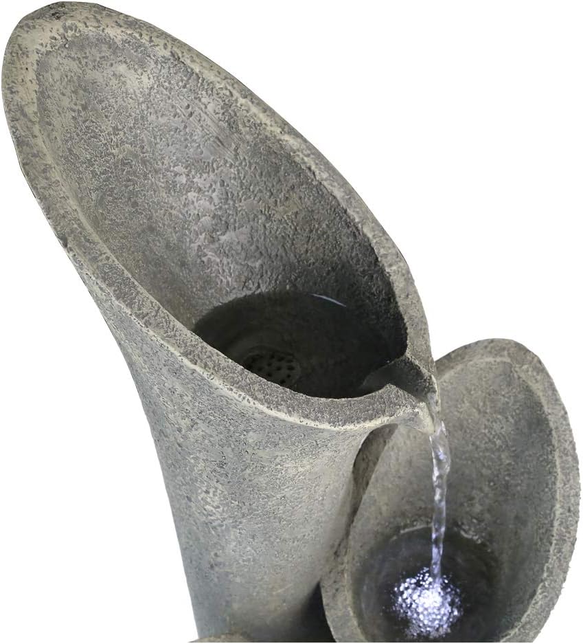 Faux Stone Patio Water Fountain 33 1/2", Bell 4-Tier Cascading Floor Fountain Indoor Outdoor Waterfall Feature with LED Lights for Home Garden Decor