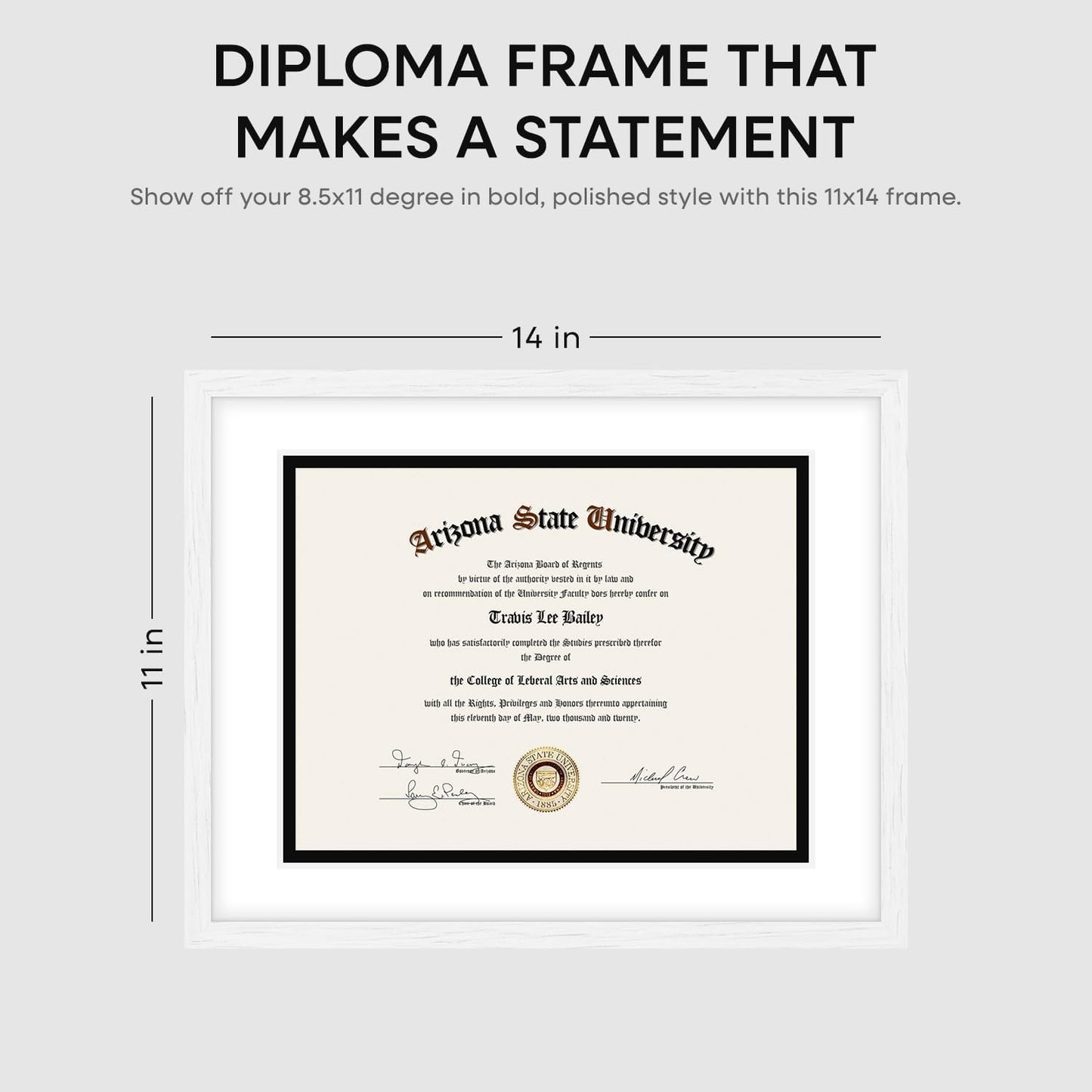 Homeforia 11x14 White Diploma Frame, High End Black Oak 11 x 14 Certificate Wood Frames with Mat 8.5x11, 14x11 Wooden Document Matted Frame, Award Graduation Frames, Tempered Glass, Wall Kit, Set of 1