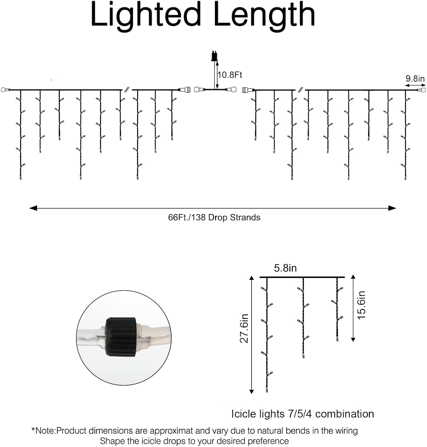 Brightown Christmas Icicle Lights Outdoor, 66 Feet 138 Drops with 736 LED, 8 Modes Waterproof Connectable Twinkle Fairy String Light for Christmas Thanksgiving Hanging Icicles (Warm White)