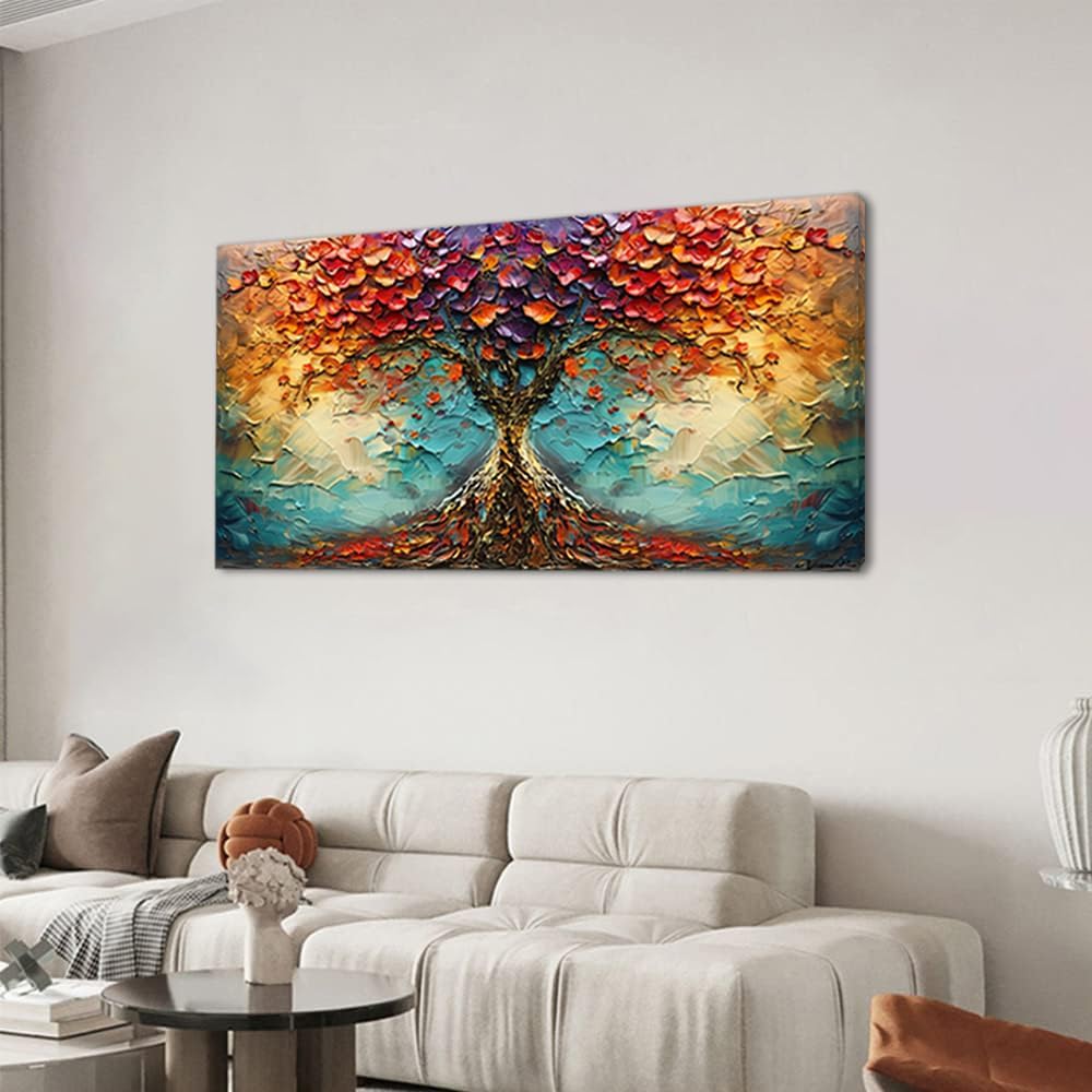 LASMOND Beautiful Colorful Tree Amazing Art Plants Wall Art Decor Artwork for Living Room (30x60 Inches)