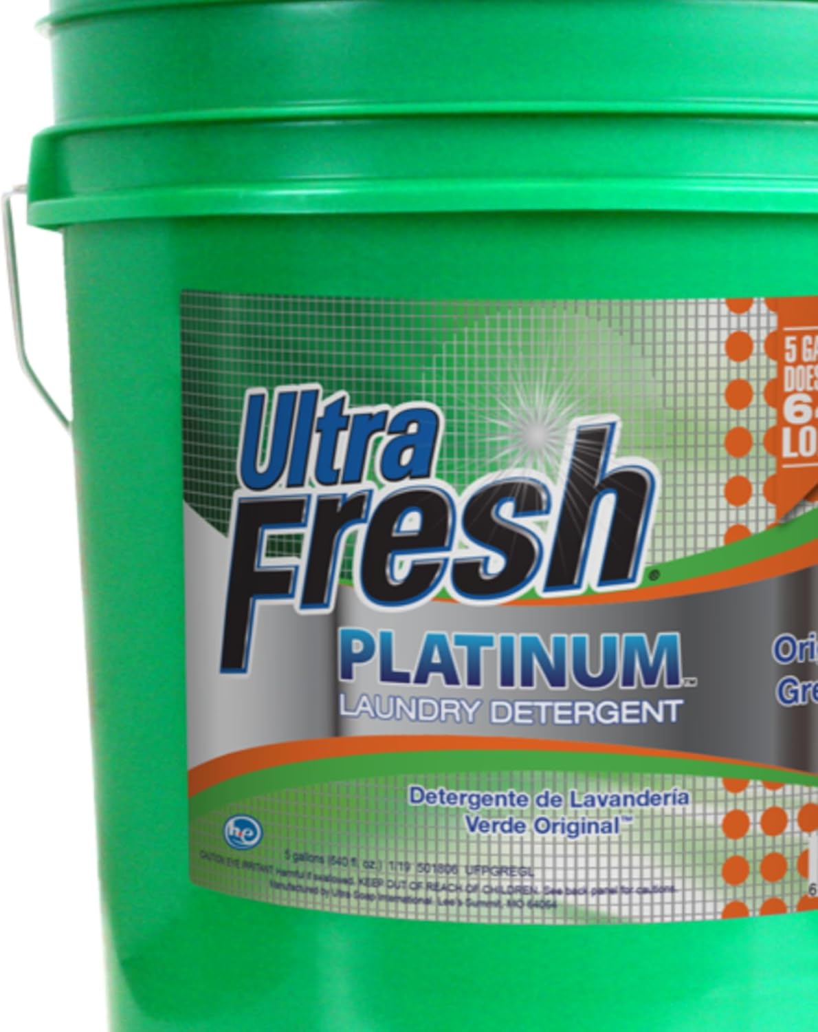Ultra Fresh 5 Gallon Liquid Laundry Detergent Washing Soap for All Machine Types, 3X Platinum, Up to 640 Loads, Original Green