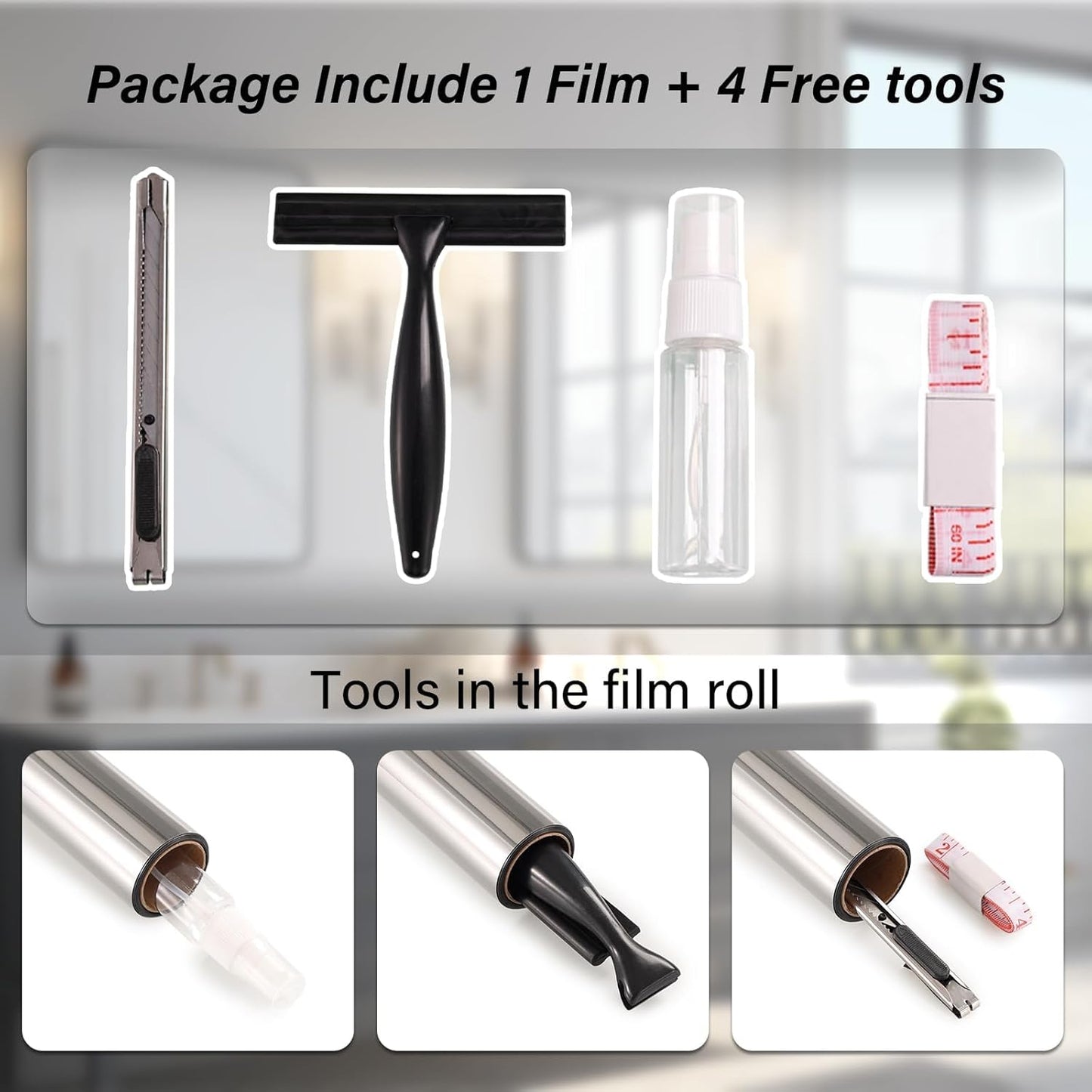 Kromapolis One Way Window Privacy Film Reflective Mirror Home Window Tint, Daytime Privacy Heat Control Anti UV Glass Tinting Static Cling (Black-Silver, 45.2 x 78.7 inch)