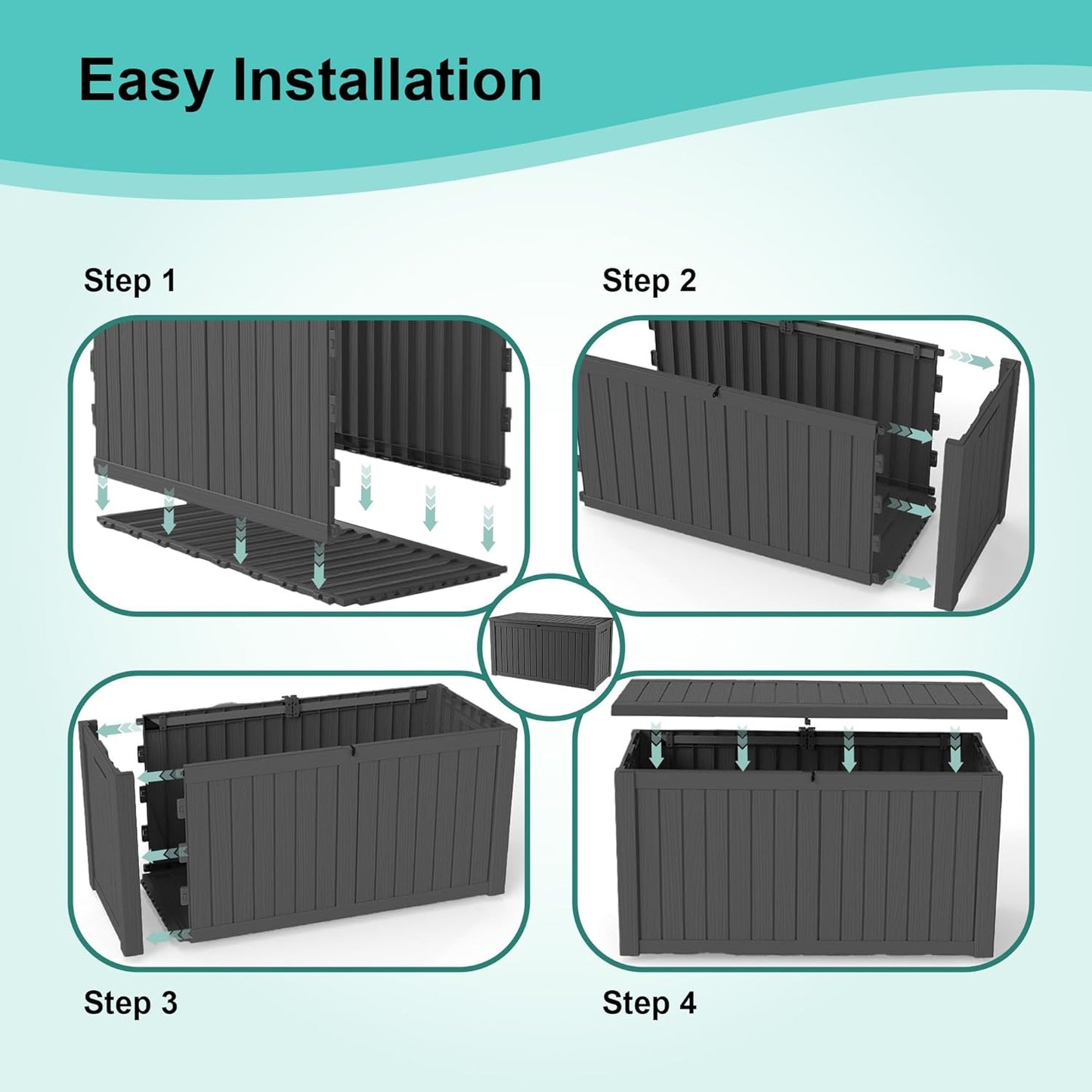 150Gal Outdoor Deck Box Waterproof, Lager Patio Storage Box Indoor and Outdoor Use, Lockable Resin Storage Bin for Patio Furniture Cushions Garden Tools, Package Delivery,UV Resistant-Black