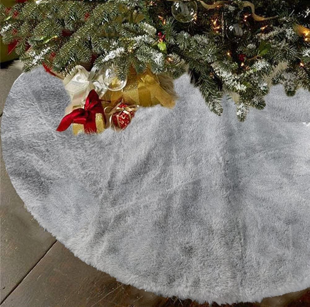 AISENO 36 Inch Christmas Tree Skirt Faux Fur Grey Bright Silk Shiny Decoration for Christmas Tree Plush Merry Christmas Decorations Decor