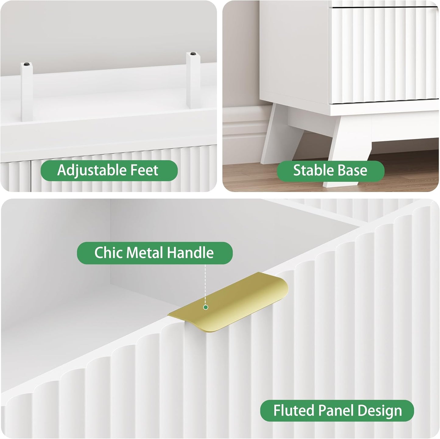 Fluted Dresser for Bedroom with 9 Drawers, 57" Wide Modern Chest of Drawers with Metal Handle, Wooden Dresser TV Stand, Wood Closet Clothes Storage Organizer for Living Room, Hallway, White