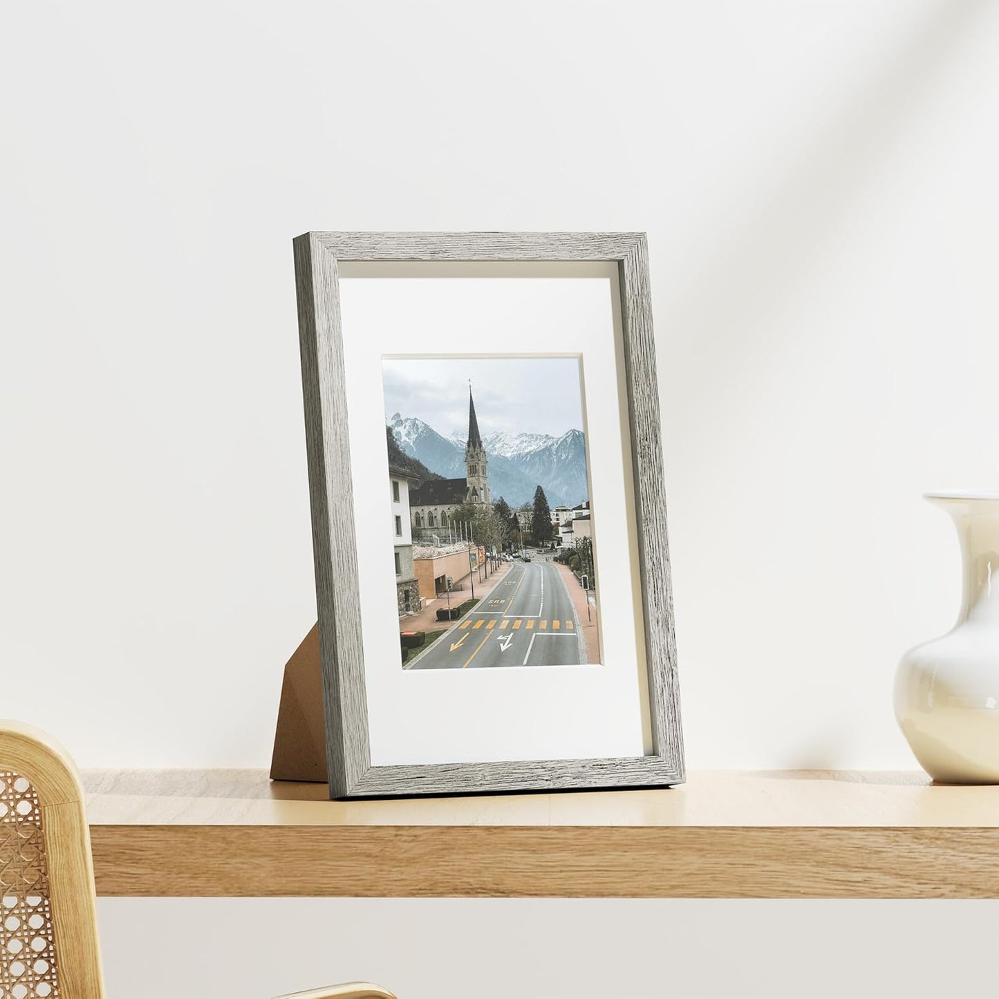 Vittanly 8x12 Picture Frames Set of 9, Shatter Resistant Plexiglass, Display 6x8 Pictures with Mat or 8x12 without Mat, Photo Frames for Wall or Tabletop, Engineered Wood, Grey