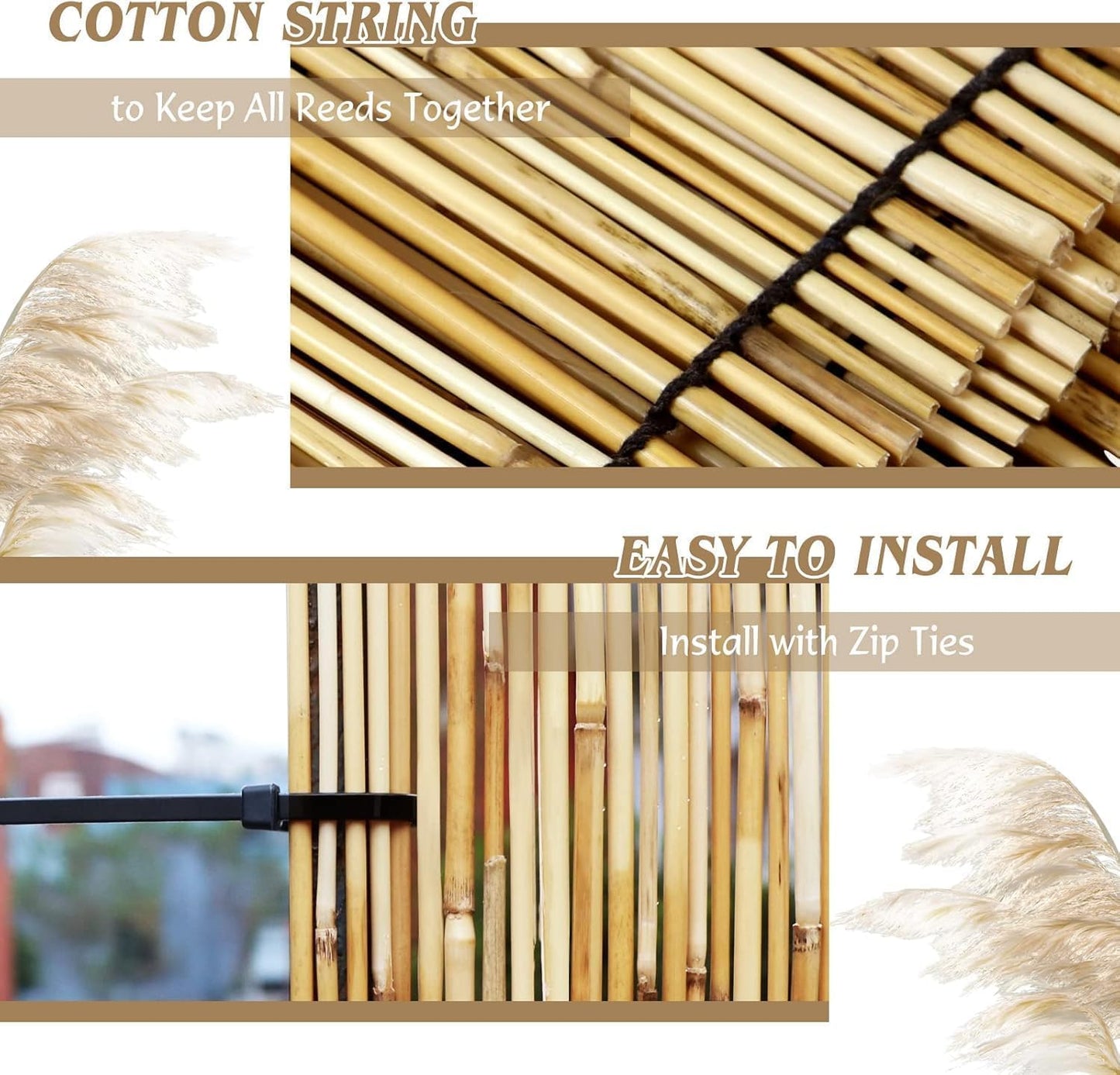 ZNCMRR Natural Reed Fencing Rolls,5.5FT X 16.4FT Balcony Screen Curtain Fence Covering Privacy Screen Fencing for Outdoor Backyard Patio(Stripy)