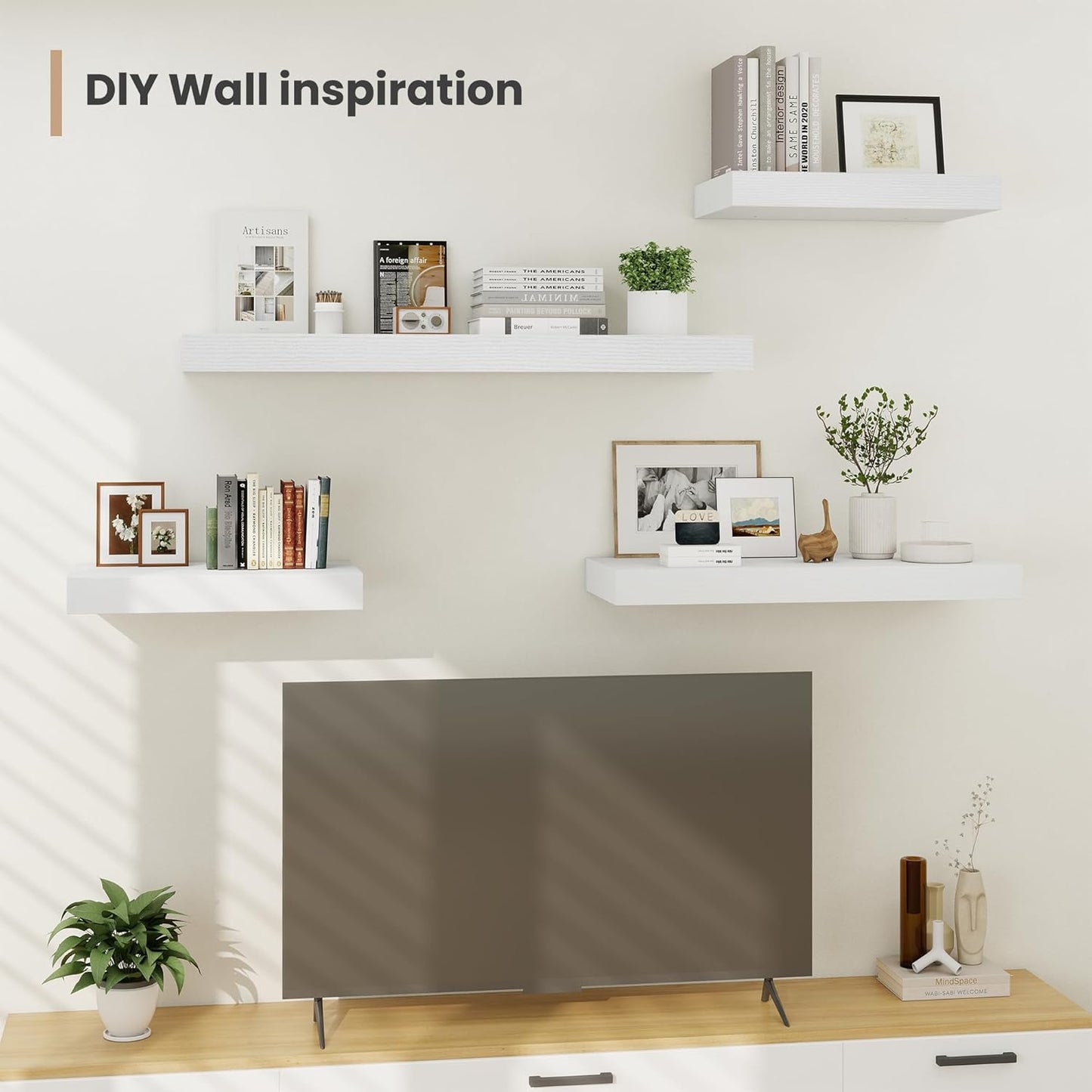 Heimlove 24 x 12 Inch Deep Floating Shelves Wall Mounted with Invisible Brackets,Storage Hanging Shelf for Wall Decor in Bathroom, Bedroom, Toilet, Kitchen, Living Room, Office Set of 2 (White)