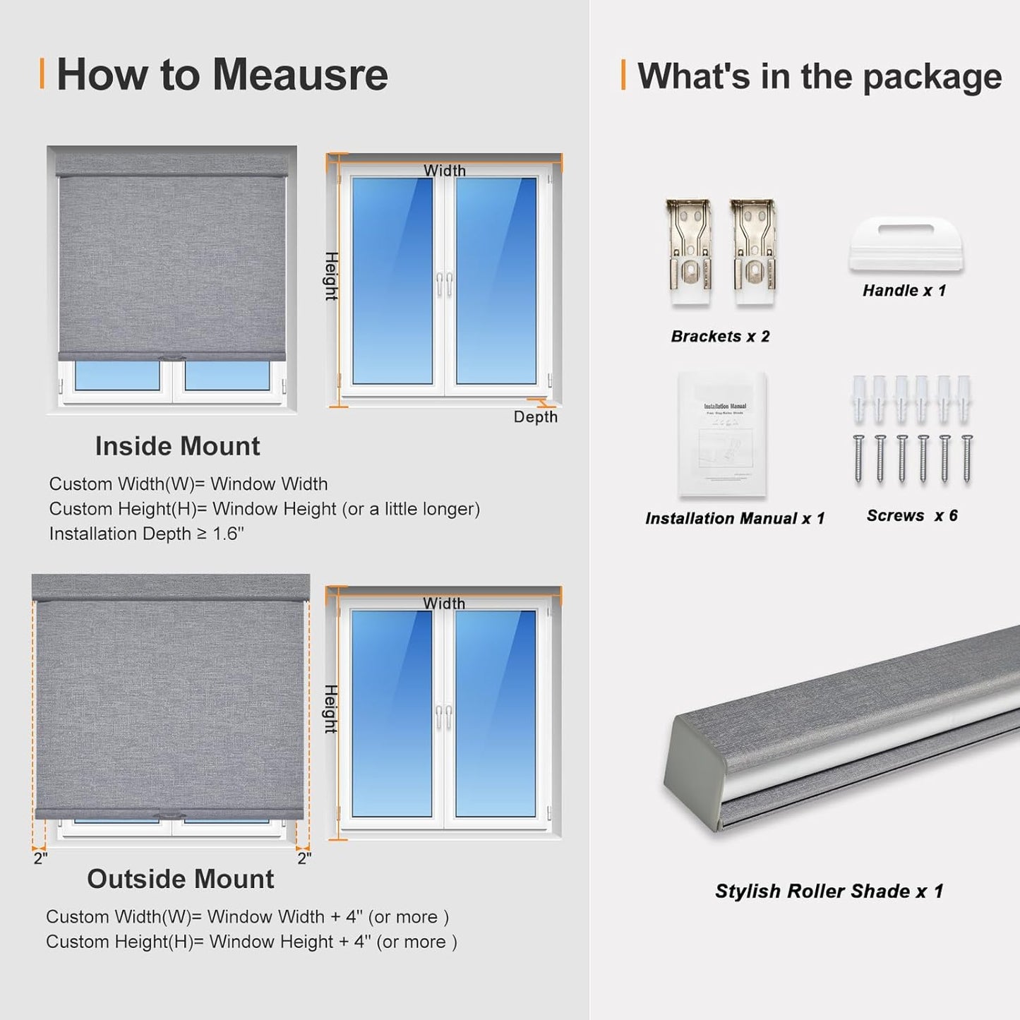 Persilux Blackout Roller Shades for Indoor Windows with Upgraded Cassette, Cordless Shades Window Blinds Pull Down for Doors, Easy to Install for Office/Living Room/Bedroom, Grey(56" W x 84" H)