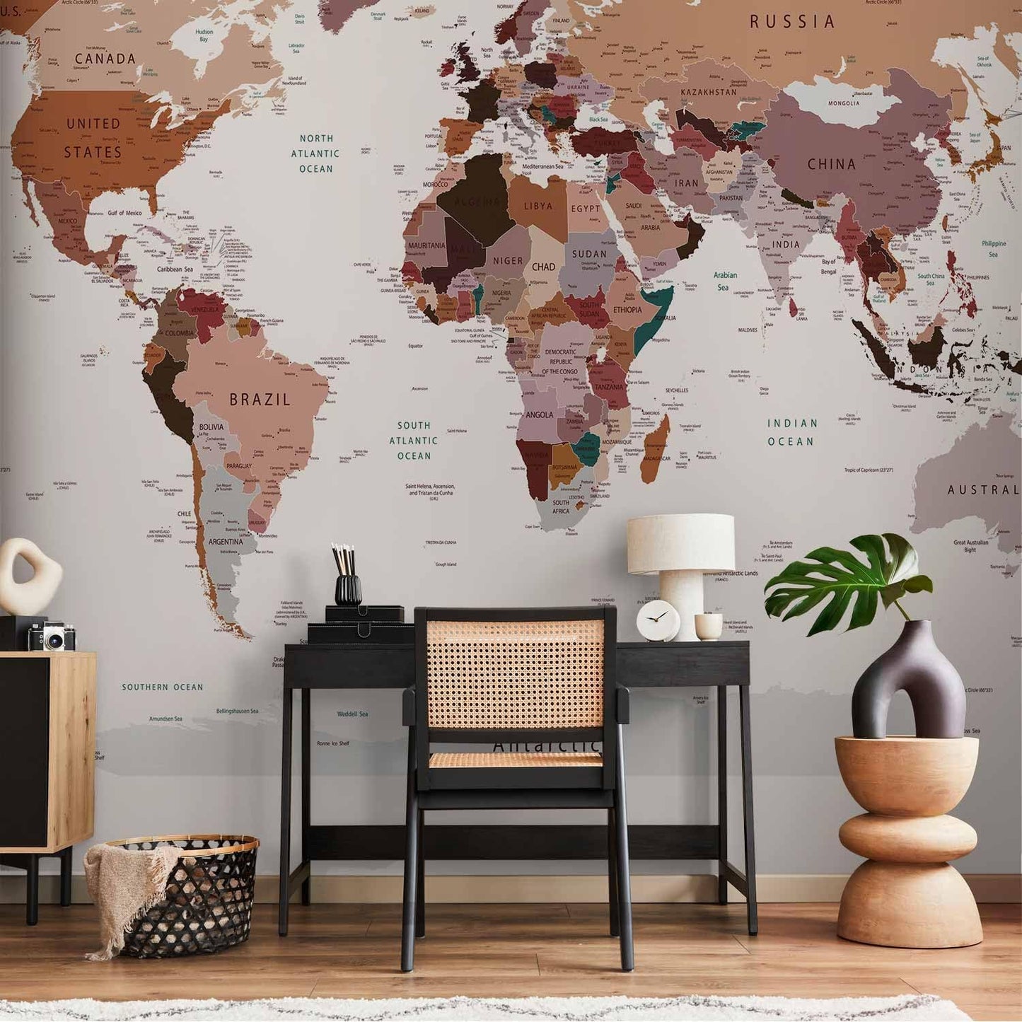 artgeist Premium Wall Mural World Map 118x83 in - XXL Non-Woven Wallpaper Fleece Wall Decor Photo Print Picture Image Design Home Map of The World k-B-0001-a-d