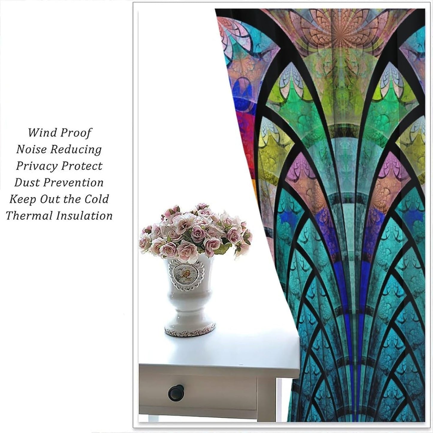 Stained Glass Curtains,Retro Design Style Colorful Abstract Art Home Decor Drapes for Bedroom Living Room Kitchen Window Treatment 2 Panels Set Total Size 72" W X 63" L Inch