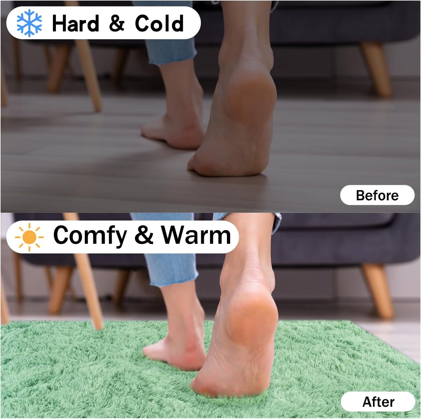 Rezutan Rugs for Living Room, Area Rug 6x9 Fluffy Rug Carpet, Soft Shaggy Modern Floor for Kids Boys Girls Bedroom, Plush Fuzzy Dorm Rug,Sage Green