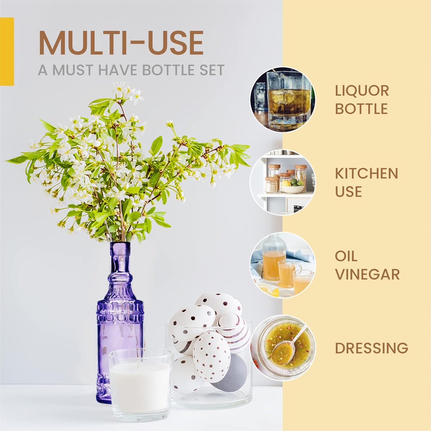 Assorted Purple Glass Bottles with Corks, 6 Pack, 2.5in X 9in, 16oz