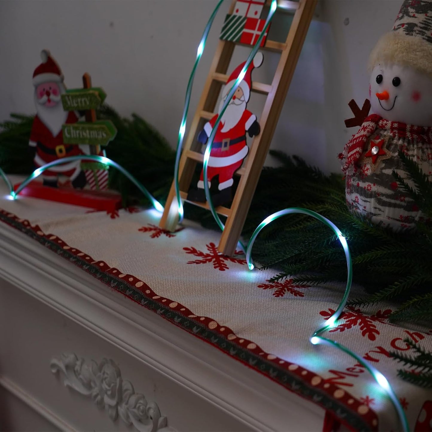 YEGUO Solar Christmas Candy Cane Rope Lights, 2 Pack Each 33ft 100 LED Green & White Solar Rope Light Outdoor Waterproof Decorations String Tube Lights