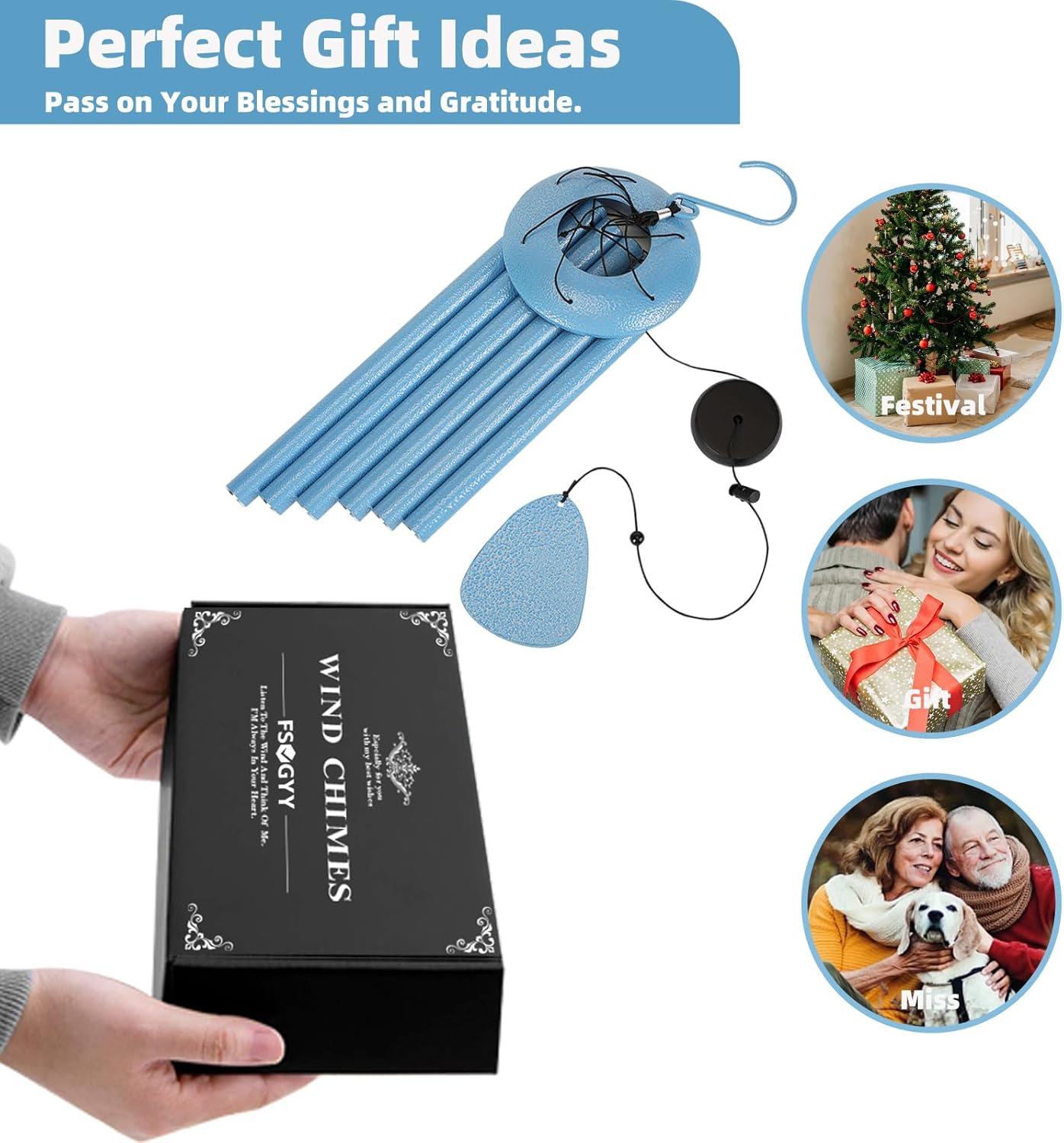 Wind-Chimes-Outdoor-Deep-Tone, Large Soothing Melodic Tones Mobile Windchimes, Wind Chimes for Outside, Memorial Wind Chime Best Gift for Mom Women Grandma Neighbors(32" Blue Coated Aluminum)